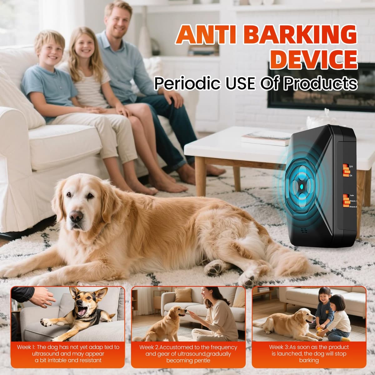 Ahuyentador para Perros,Antiladridos para Perros Ultrasónicos,4 Transmisores Potentes, 3 Niveles Ajustables, Ideal para Uso Interior y Exterior, Adecuado para Todas las Razas y Tamaños — view 2