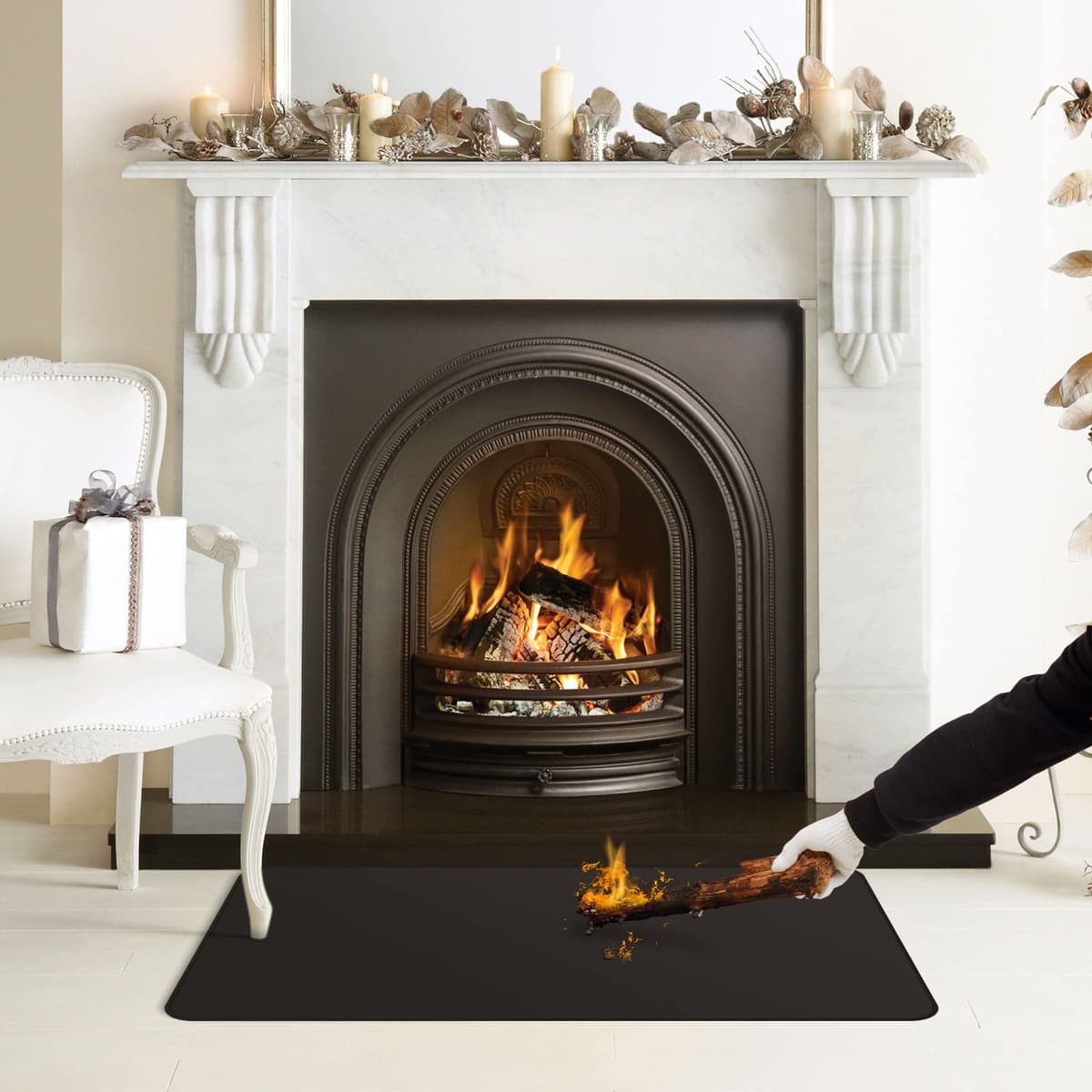 FLASLD Alfombra Ignifuga Semiredonda,Estera ignífuga para Chimenea de 61x104 cm, Alfombrilla de Salpicaduras de Gas Resistente al Calor, Protector para Patio, tapete Protector para Pisos — view 2