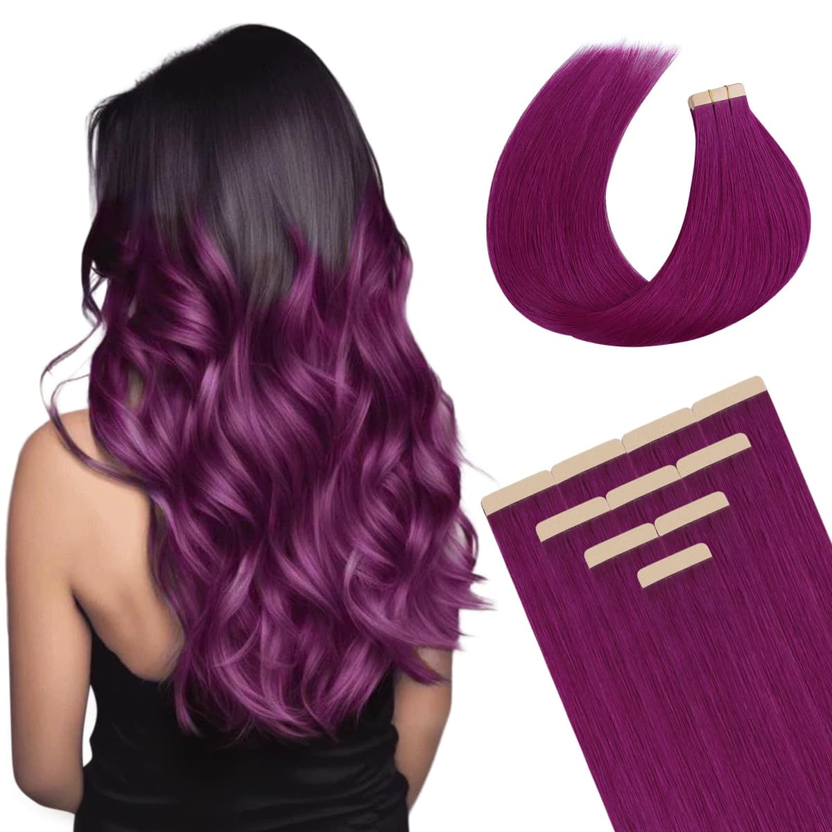 DOORES Tape in Hair Extensions Human Hair, Balayage Dark Brown to Chestnut Brown 50g 20pcs 18 Inch, Human Hair Extensions Natural Remy Straight Skin Weft — view 34