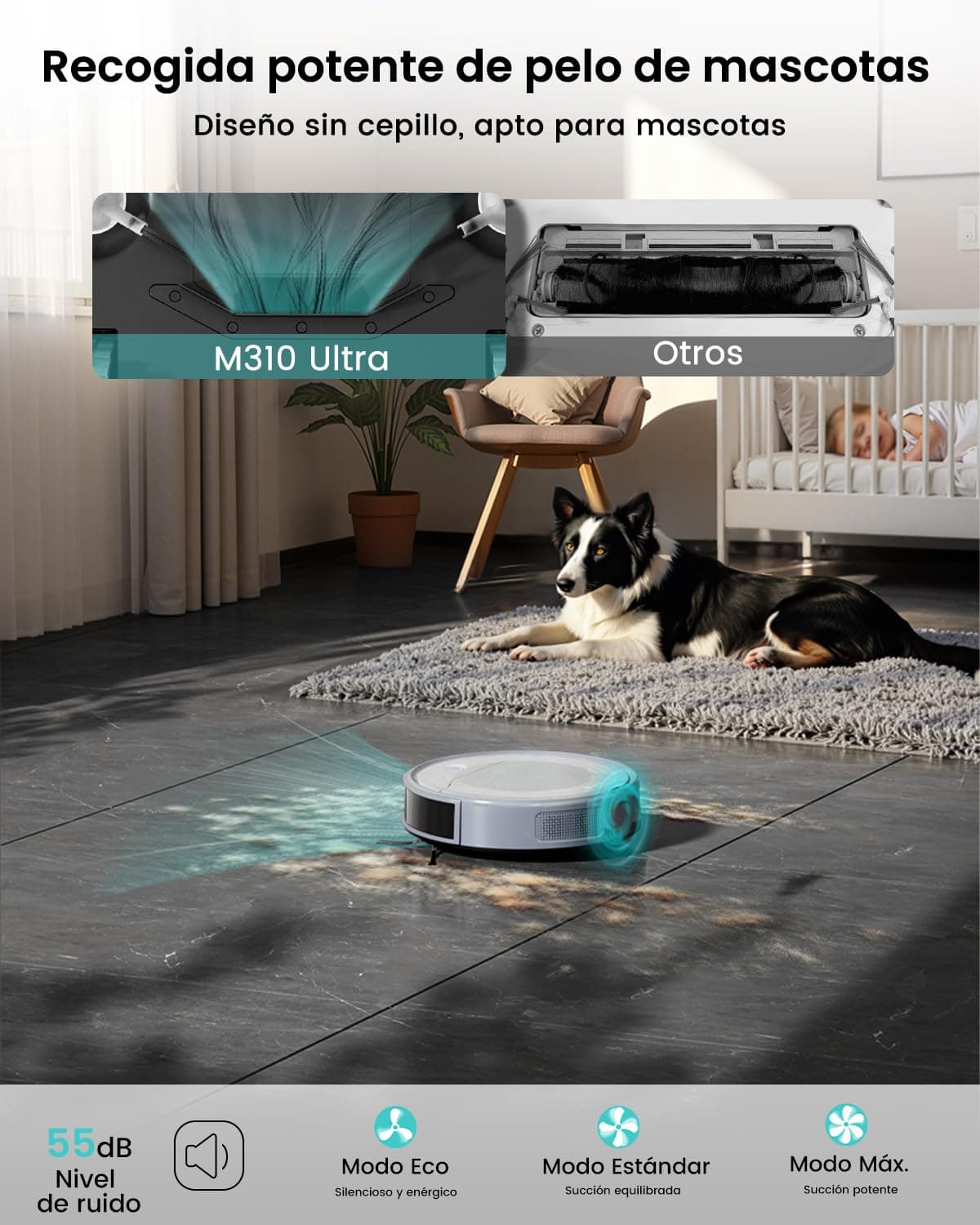 Lefant M310 Ultra Robot Aspirador y Fregasuelos 3 en 1 con Succión de 6000Pa, 170min, Mapeo Láser ToF, Evasión de Obstáculos PSD de 190°, Reconocimiento de Alfombras, WiFi/App/Alexa, Gris — view 3