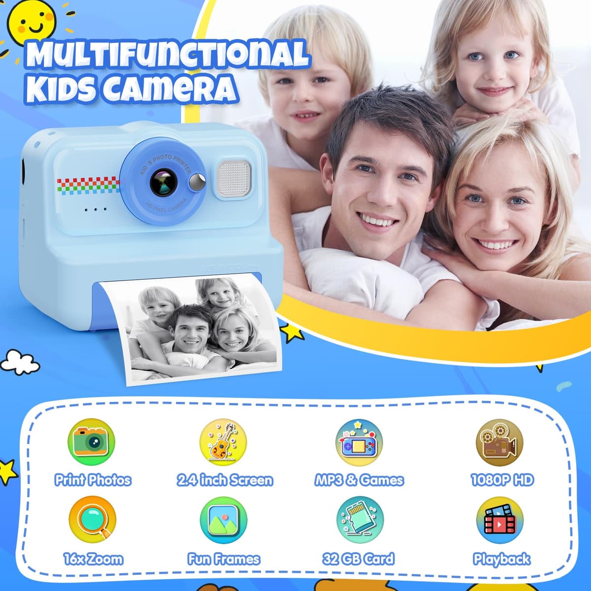 HiMont Camara Fotos Infantil Instantanea, HD/1080P Cámara Instantánea para Niños con Tarjeta de 32G y Papel de Impresión, Camara Fotos Infantil Divertidos Regalos de Juguete para Niños de 3 a 12 Años — view 2