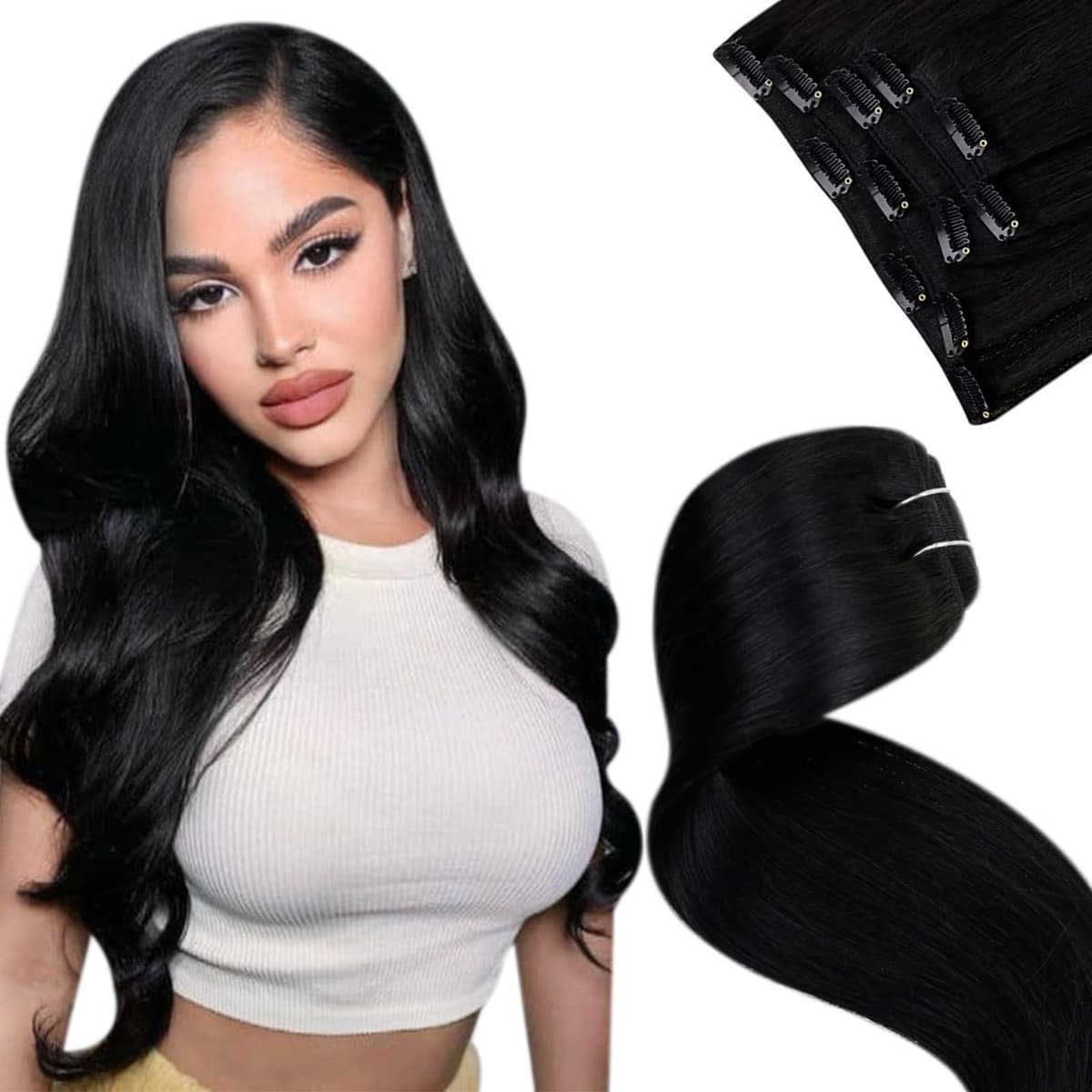 LaaVoo Hair Extensions Clip in Real Human Hair Brown Clip in Hair Extensions Dark Brown Remy Straight Hair Full Head Double Weft 80g 5pcs 14 Inch #4 — view 48
