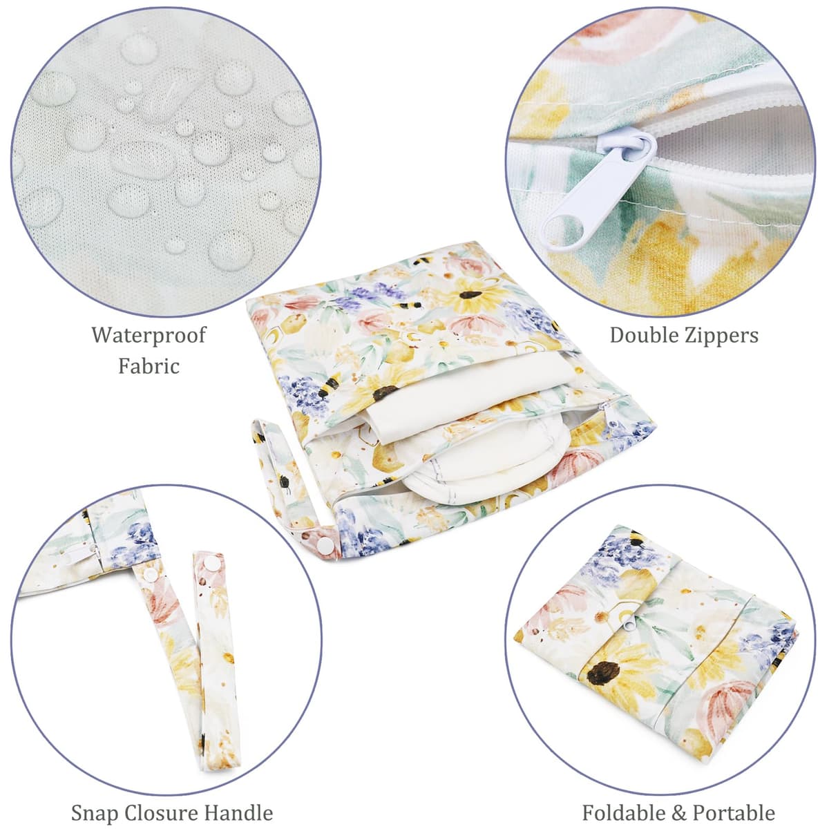 Wet Bag, 2 PCS Wet Dry Bags for Cloth Diapers Nappy Daycare Organiser Storage Bags, Waterproof Washable Reusable Zipper Bag (Colourful) — view 3