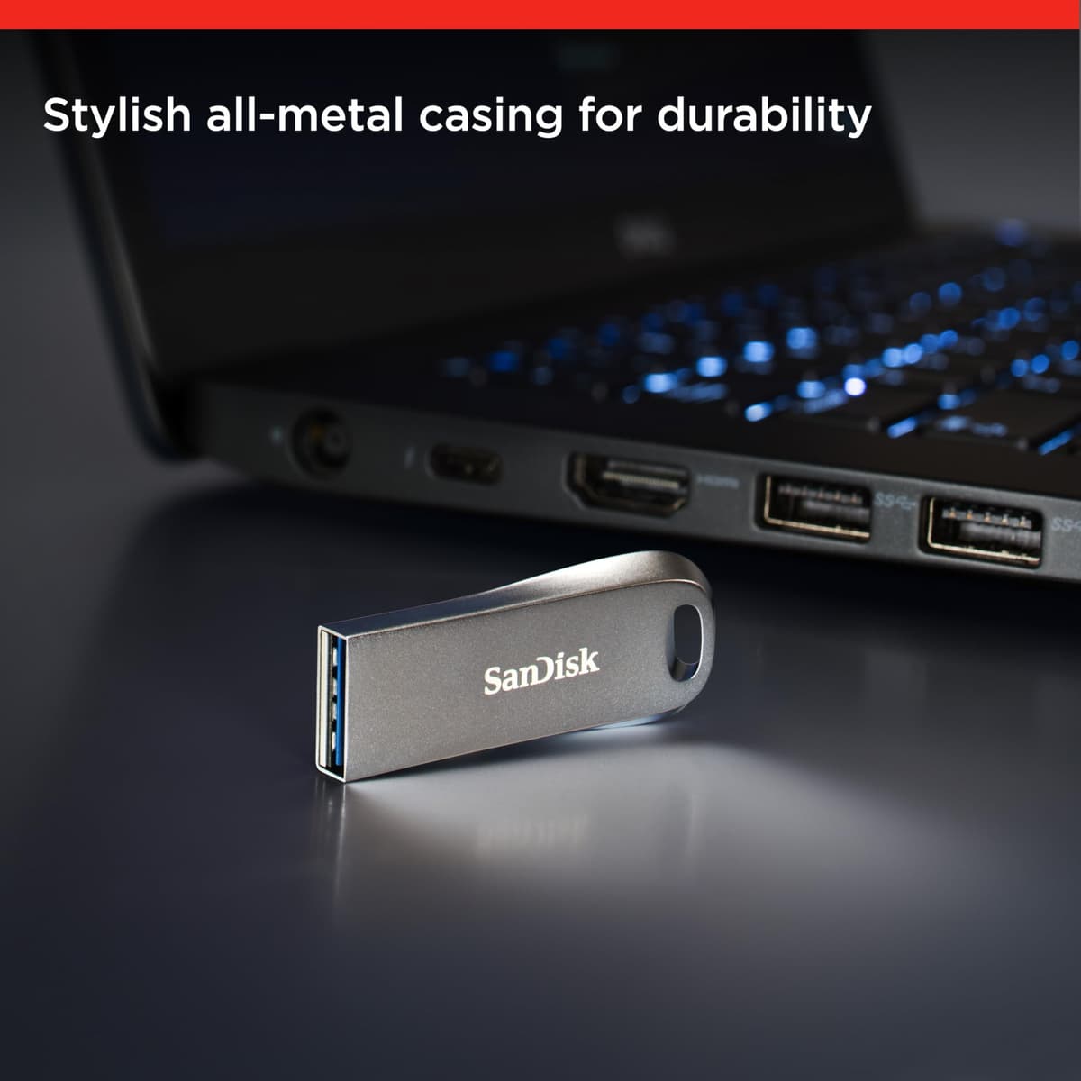 SANDISK Ultra Luxe Pendrive, USB Type-A, 128 GB (Unidad Flash, Velocidad de lectura hasta 400 MB/s, USB 3.2 Gen 1 + USB 3.0 compatible, Protección con Contraseña, RescuePRO Deluxe, Metálico) Plata — view 2