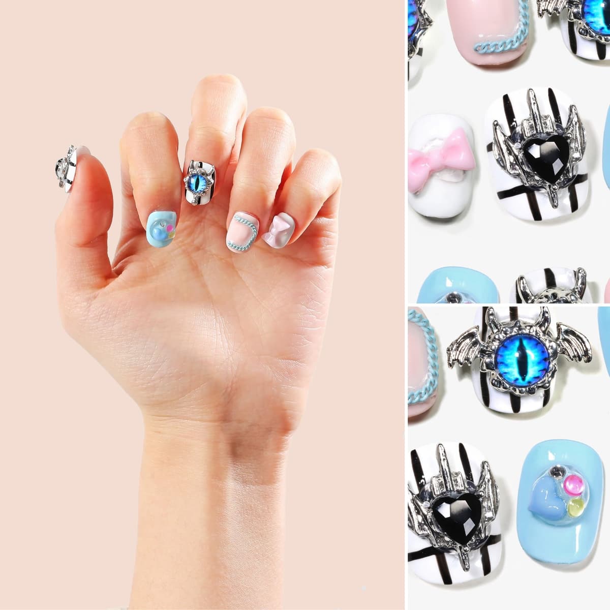 Sun&Beam Nails Handmade Press On Nail Long Coffin Ballerina Pink Flower Acrylic Fake Tip 3D Design Art Charms Cute with Storage Box 10 Pcs (S) — view 134