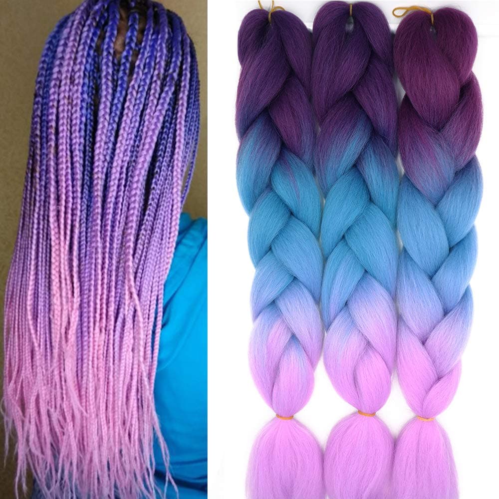 24" Braiding Hair Extension Jumbo Braids Synthetic 3bundles/pack Crochet Hair Afro Box Braid Heat Resistent (Dark Purple) — view 107