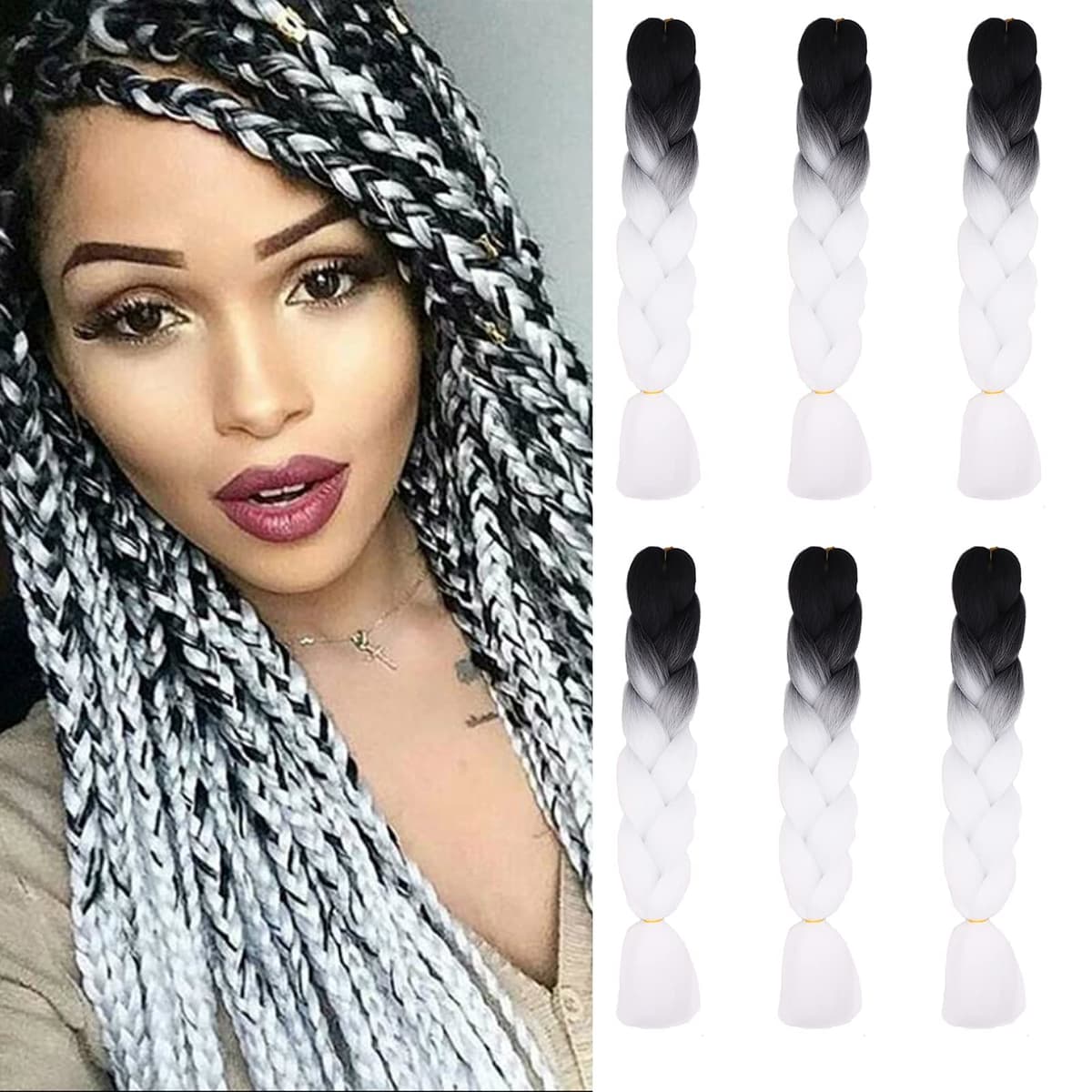 24" Braiding Hair Extension Jumbo Braids Synthetic 3bundles/pack Crochet Hair Afro Box Braid Heat Resistent (Dark Purple) — view 151