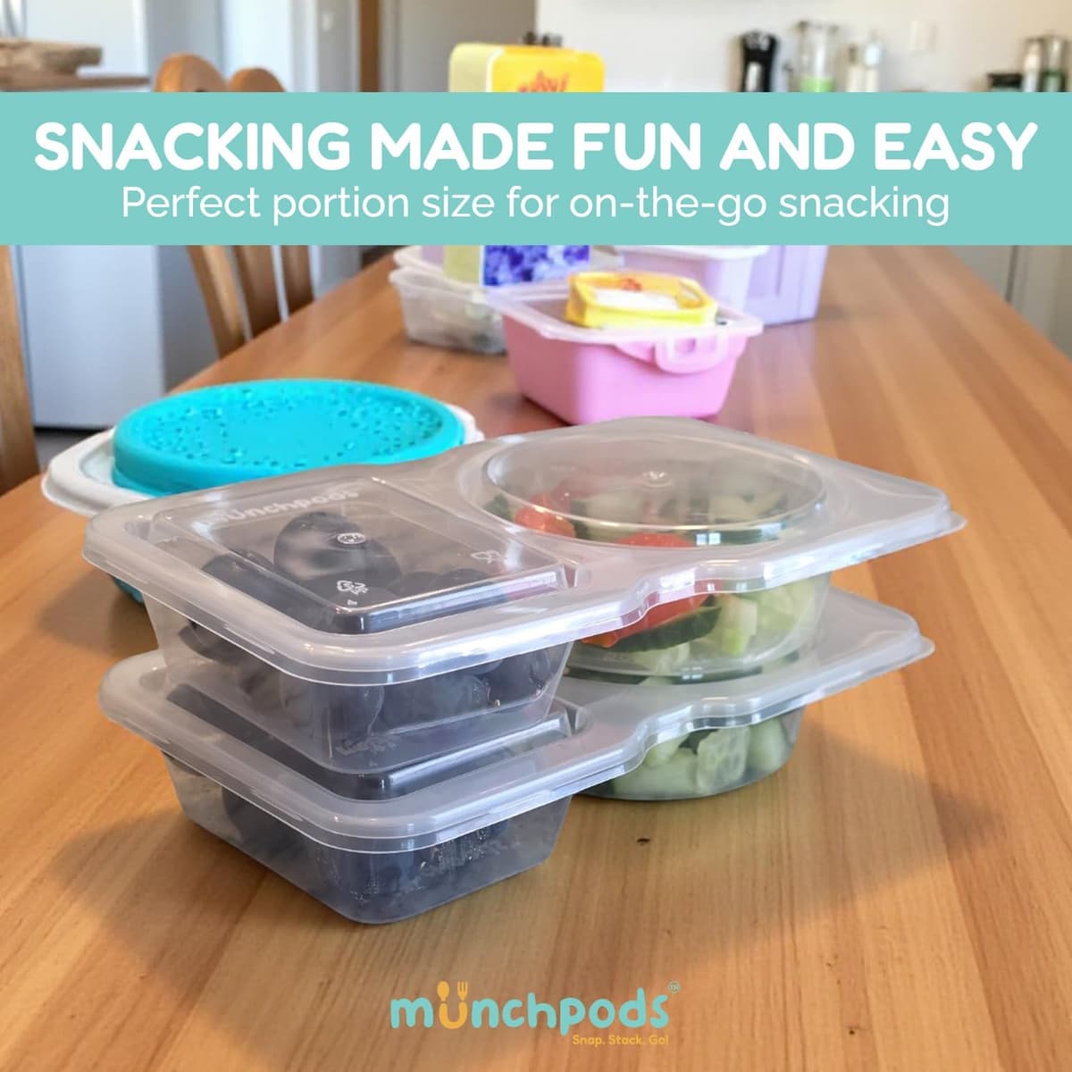 Reusable Snack Containers with Lids 10 Pack (20 Pieces) Portion control, Snack Pack Containers 2 Double Compartment Snack Containers for Kids On the Go Meals, Camping Snack Tray Prep — view 6