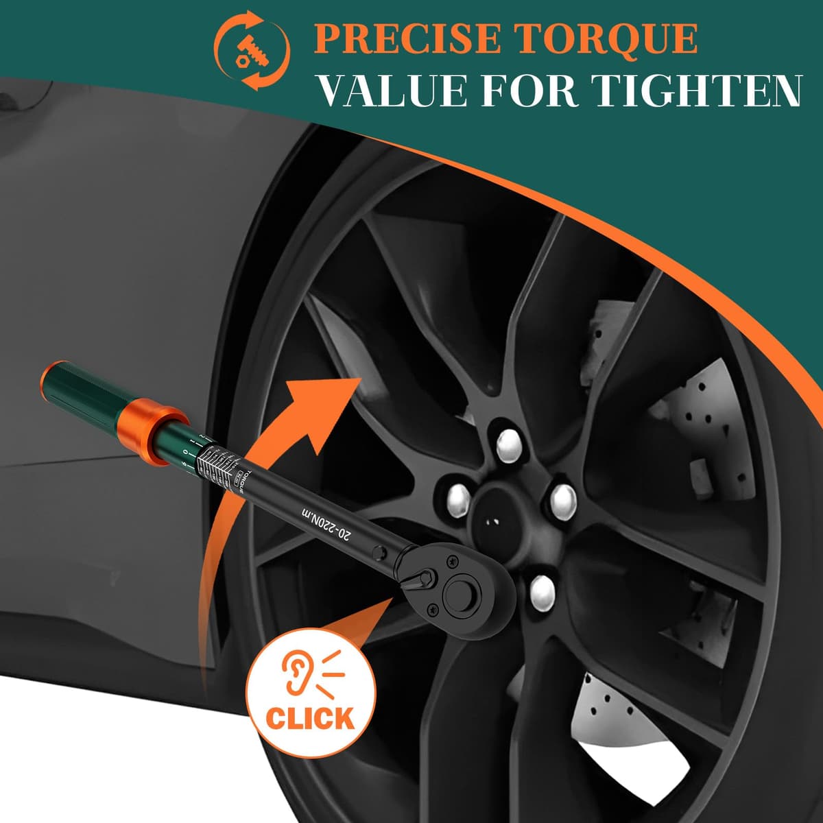 Llave Dinamometrica 1/2", 20-220Nm, 72 Dientes Cabezal Reversible Llave Dinamometrica Coche, Precisión ±3%, para Reparación y Mantenimiento de Moto, Coche y Camión — view 4