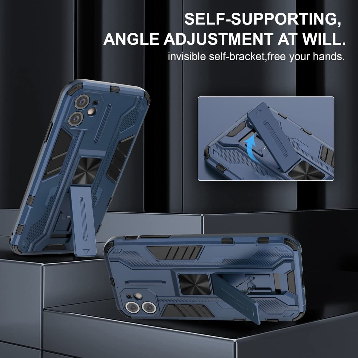 Funda para CMF Phone 2 Pro, Carcasa Antigolpes con Soporte anular metálico, Case Protectora de Grado Militar, Negro — view 234