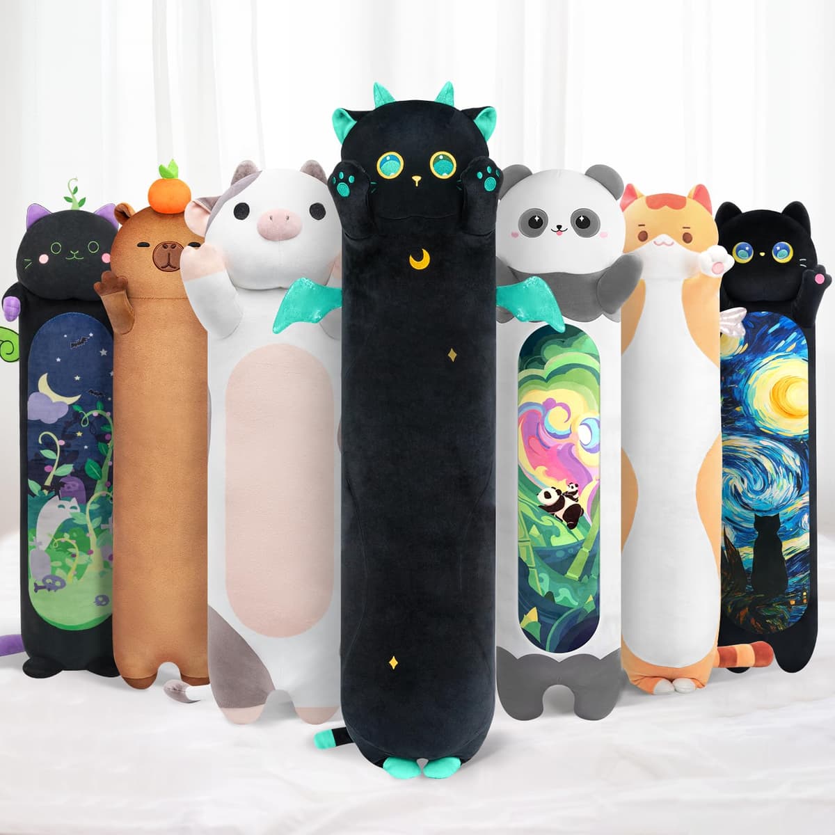 Mewaii 110CM Largo Gato de Peluche Almohada Suave de Gato de Animales Muñecas de Peluche Gato Almohada Juguetes Regalo para Niños