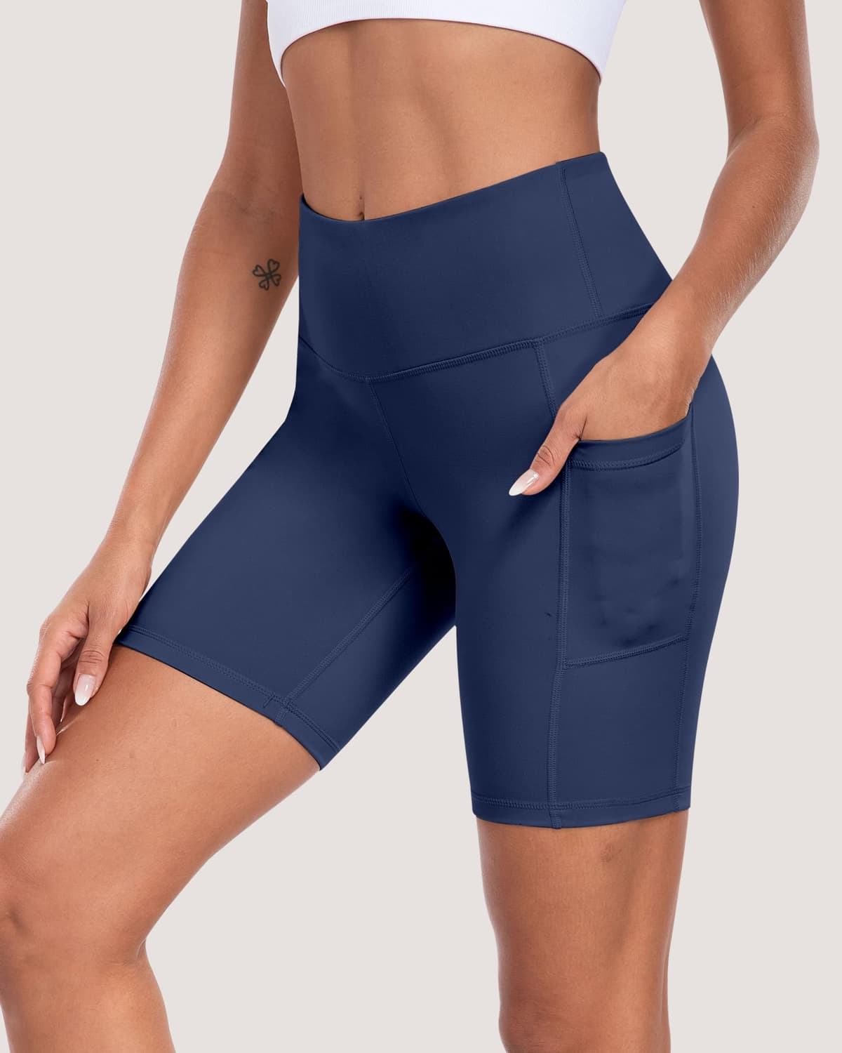 Pantalones cortos de ciclista para mujer con bolsillos, cintura alta de 8 pulgadas, control de abdomen, suaves, atléticos, entrenamiento, gimnasio, yoga — view 19