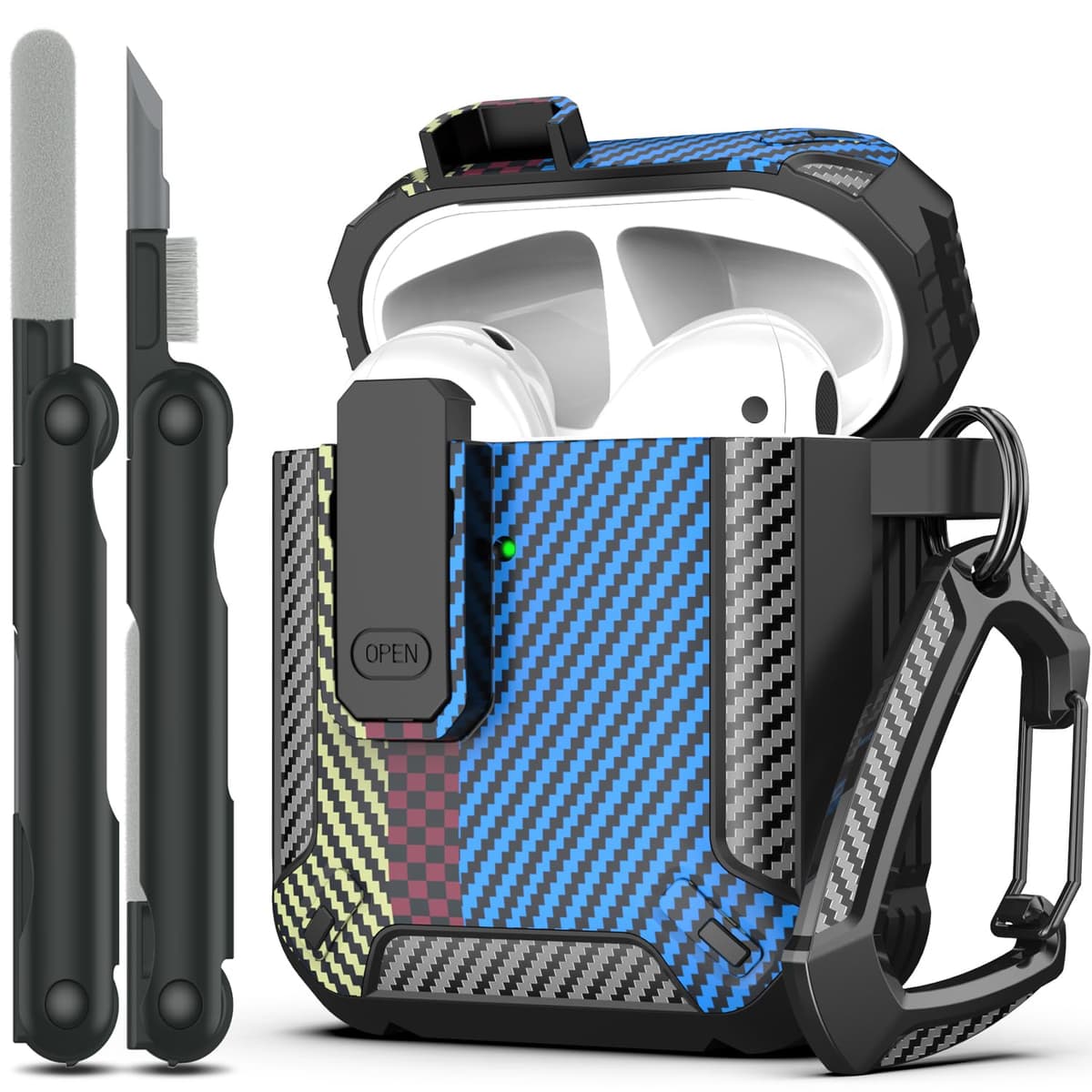 RFUNGUANGO Compatible con Airpods 4 Estuche (2024) con Kit de Limpieza, Clip de Bloqueo Seguro y Estuche de Protección a Prueba de Golpes para Airpods 4ta Generación Lanzamiento 2024,Cielo Estrellado — view 10