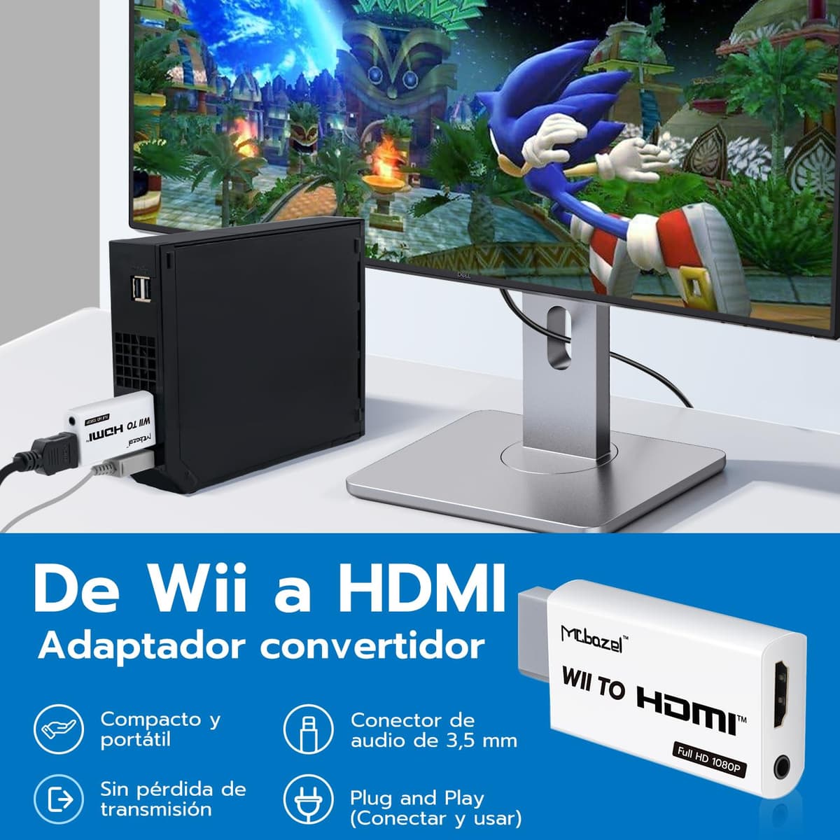 Mcbazel Wii a HDMI Converter, Convertidor de Adaptador Wii HDMI de Video Full HD 1080P con Audio de 3.5mm — view 2