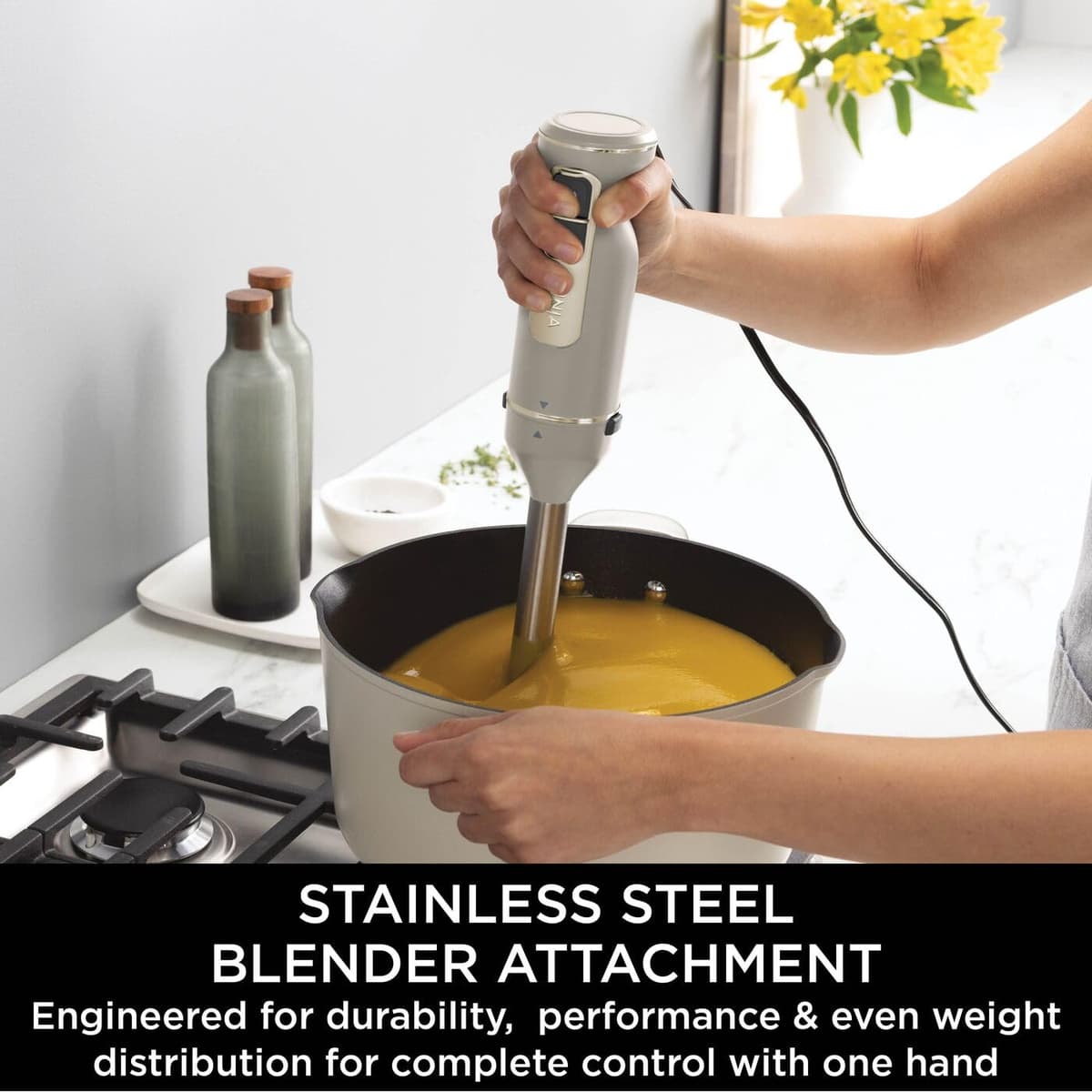 Ninja Foodi 3-in-1 Hand Blender, Hand Mixer & Chopper with Gradual Start, 2 Blending and 5 Mixing Speeds to Chop, Mix, Knead, Blend and more, Dishwasher Safe Parts, 850W, Stone Gold CI100UKSTGD — view 3