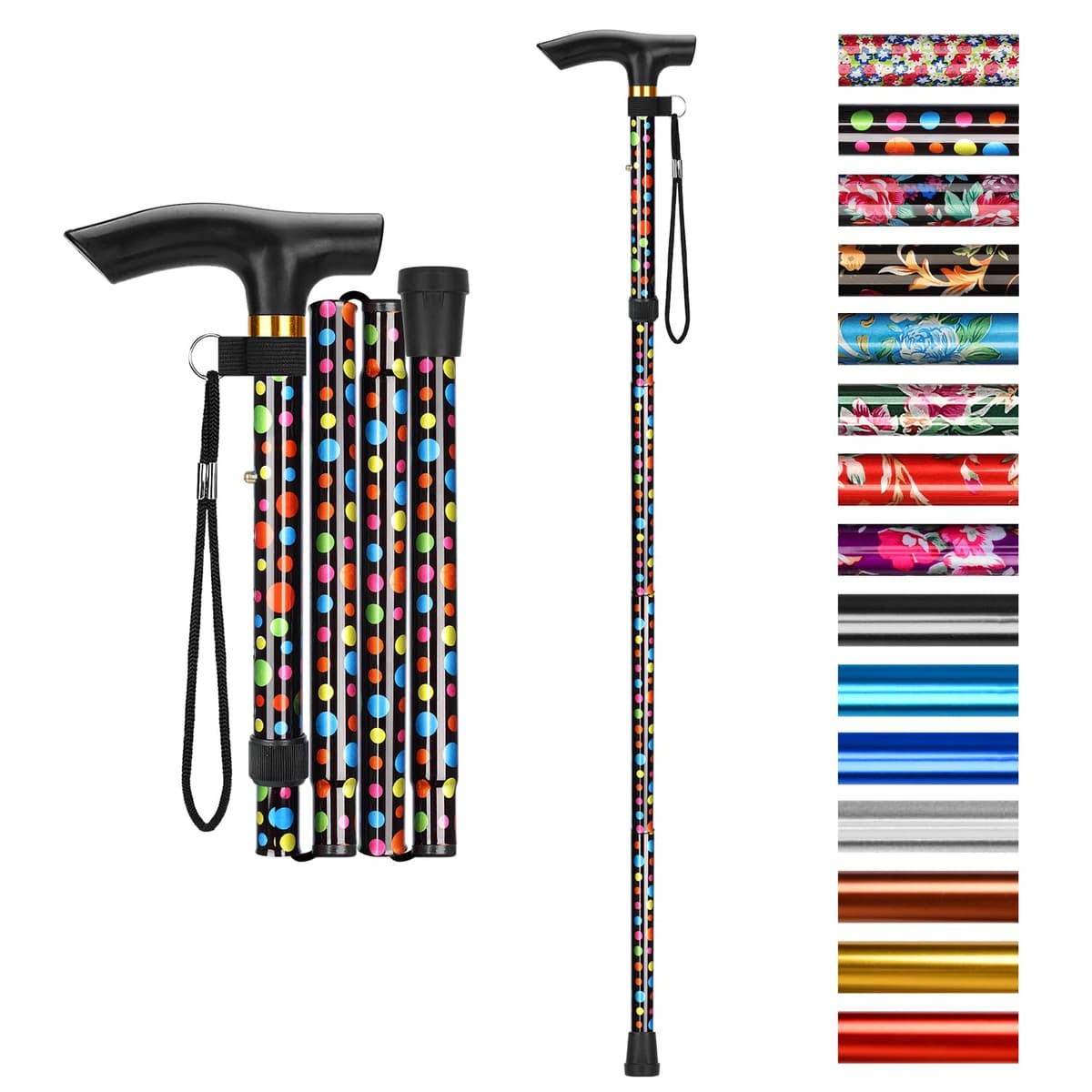 supregear Bastón Plegable, 5 Niveles de Altura Ajustable, Ligero y Portátil para Viaje, Mango en T y Pulsera, Extensible para Personas Mayores y Adultos con Discapacidad — view 20