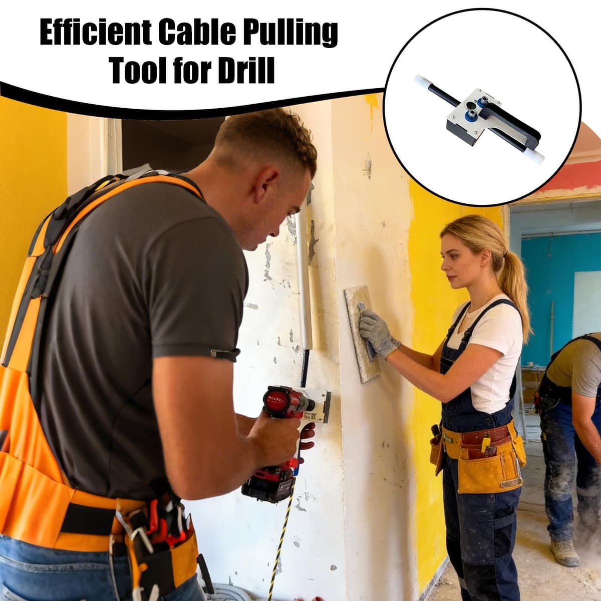 Tira cables - Herramienta eléctrica manual de alta resistencia - Tiracables de 8mm Accionado por Taladro | Para espacios estrechos en tuberías, paredes, subterráneos, centros de datos, exterior, — view 5