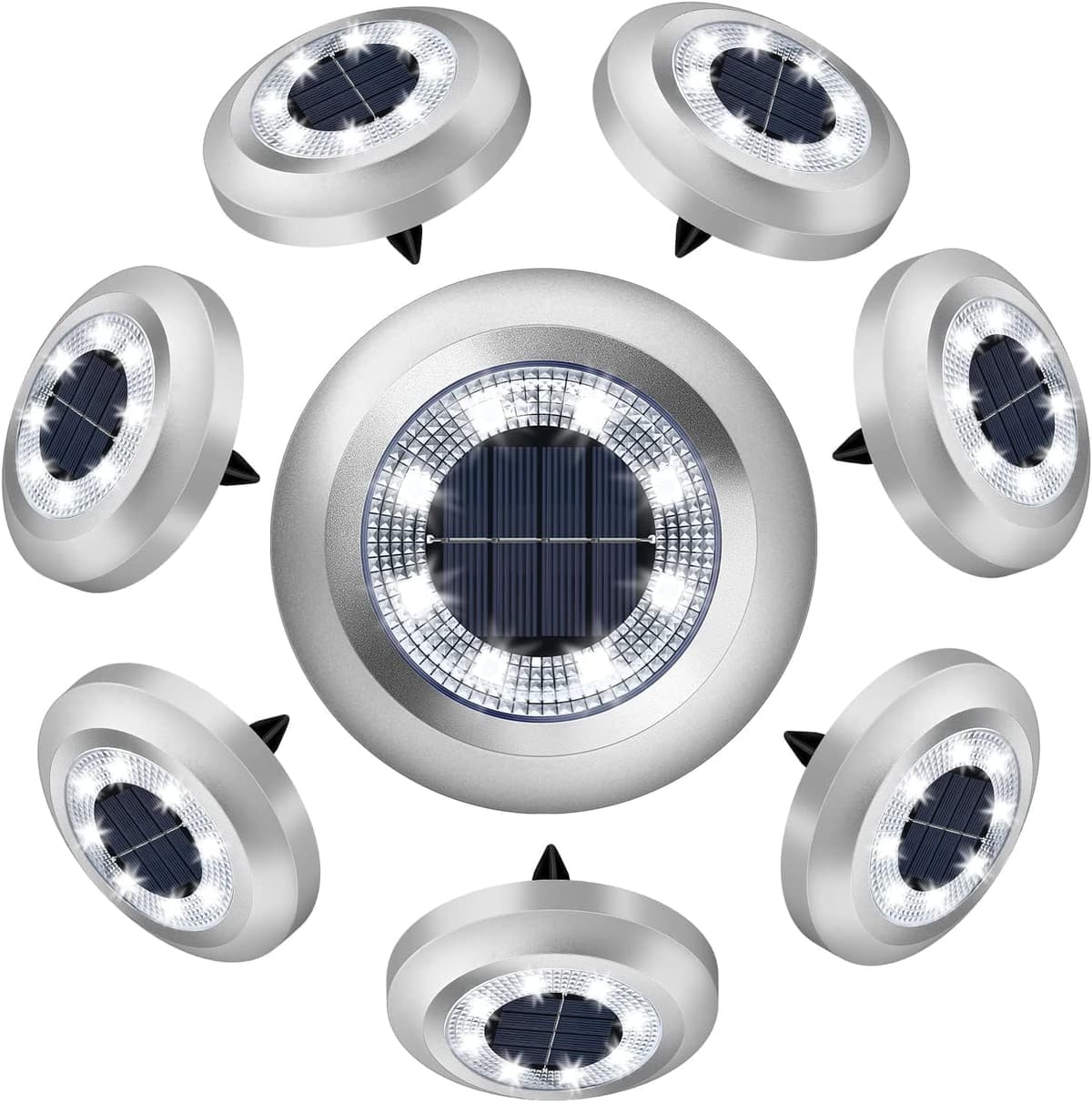 ZFITEI 8 Pack Solar Ground Lights Outdoor,8 LED Solar Garden Lights with 600mAh Battery & 8H Runtime for Lawn,Pathway（Warm White ） — view 14