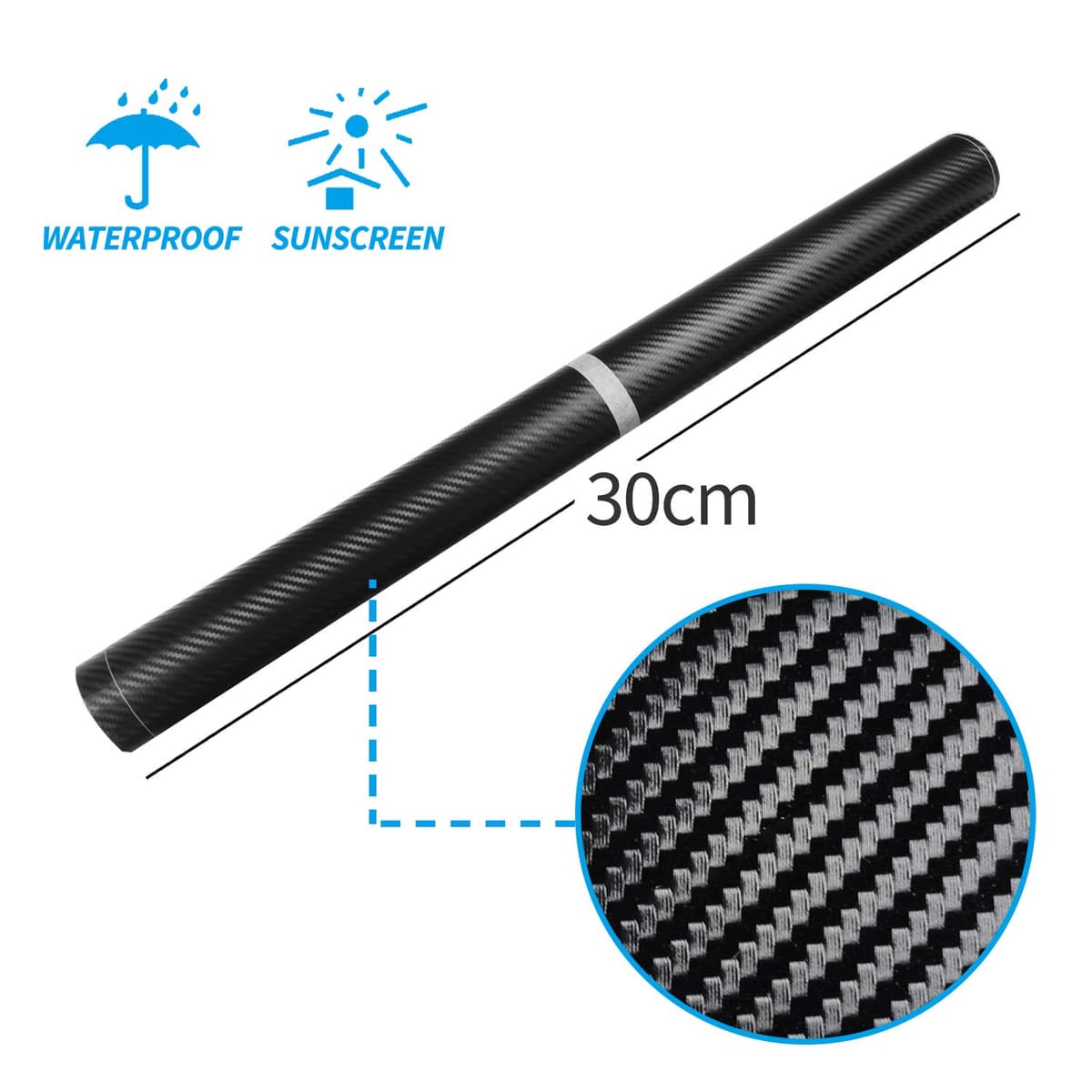 Carbon Fibre Vinyl Wrap Roll with Plastic Scrapers, 1500 x 300 mm Self-Adhesive Vinyl Sticker Tape for Cars Auto and Motorcycle DIY, Interior/Exterior, Textured 3d Effect, Matt Black — view 2