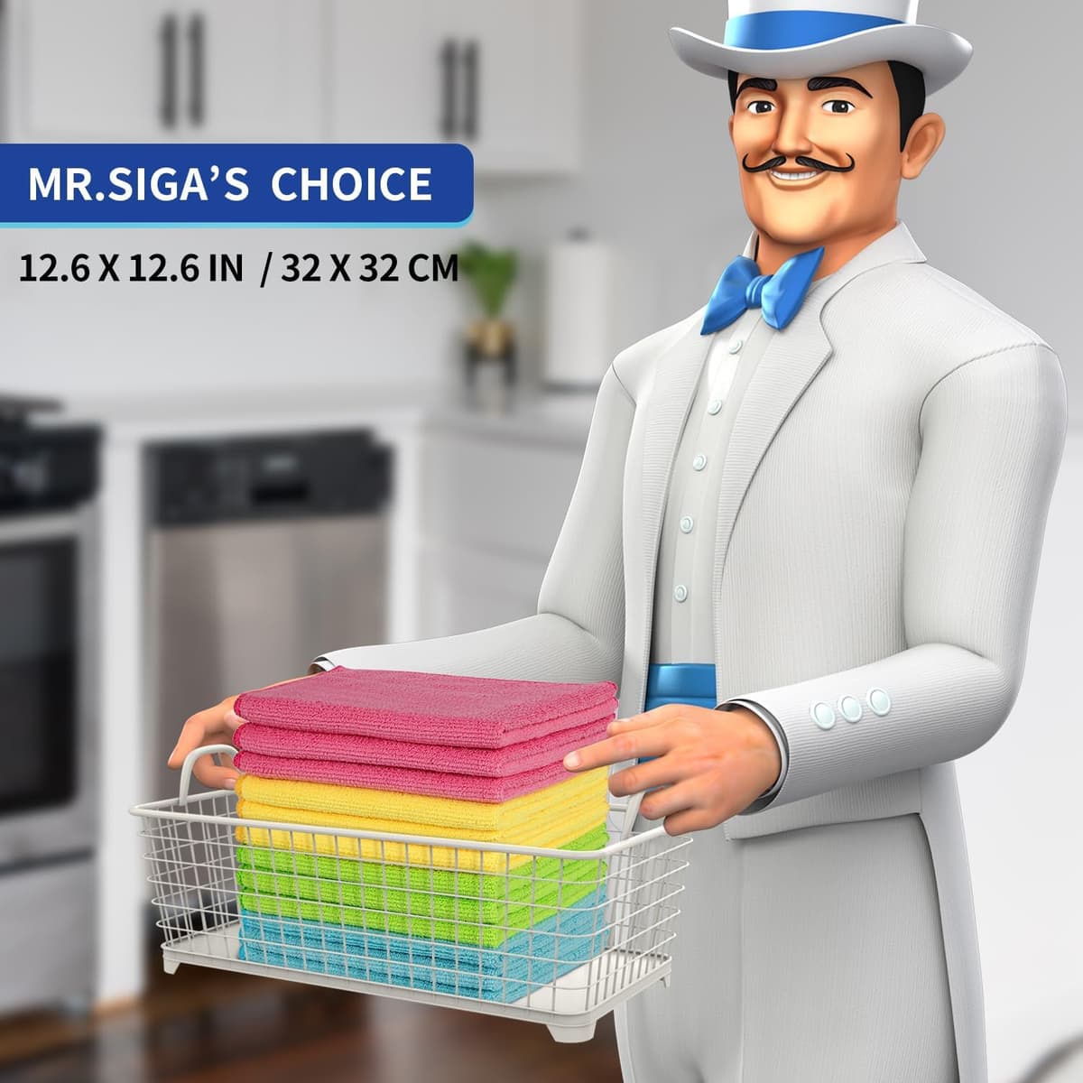 MR.SIGA Microfiber Cleaning Cloth,Pack of 12, Size:32 x 32 cm 32 x 32 cm Assorted