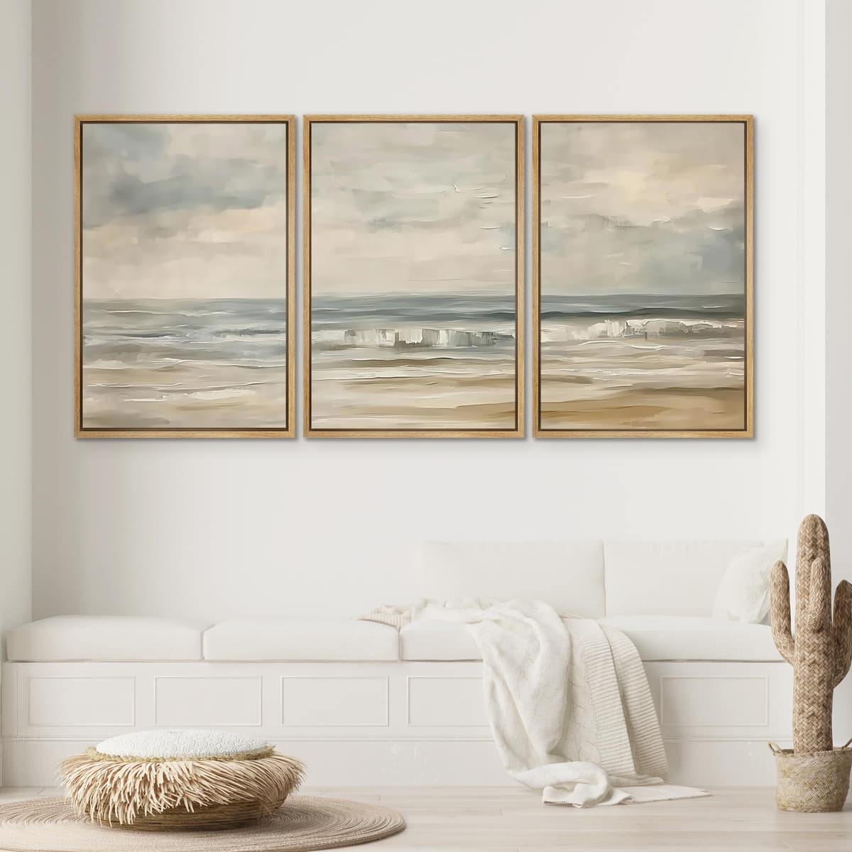 SIGNWIN Framed Canvas Print Wall Art Set Coastal Serenity Abstract Seaside Illustrations Modern Art Decorative Rustic Calm/Zen for Living Room, Bedroom, Office - 24"x36"x3 Natural — view 2