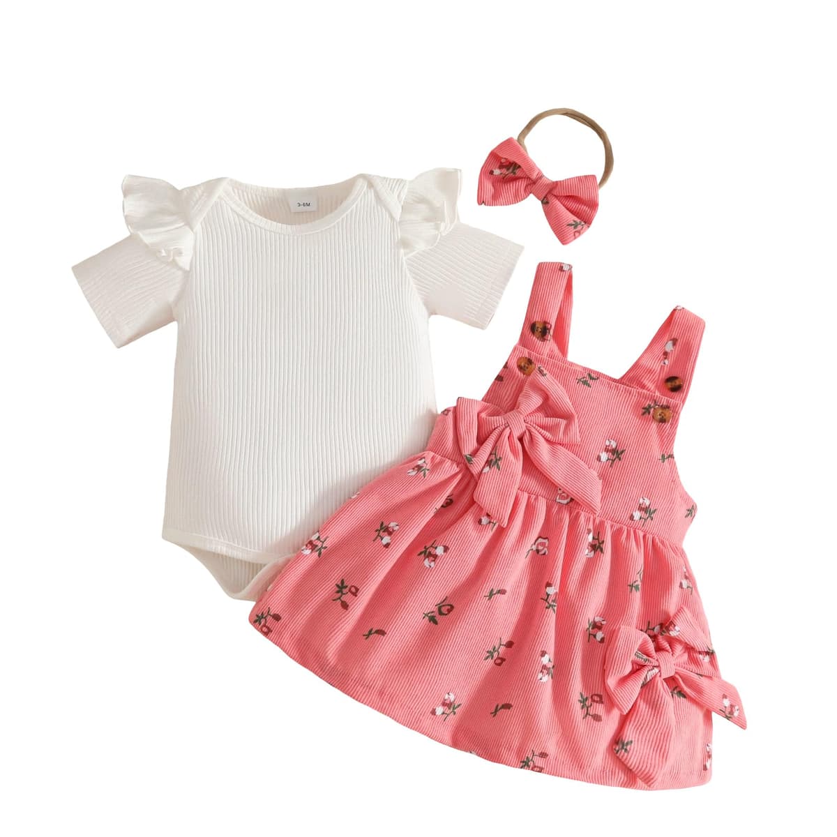 Conjuntos Falda Para Niña Recién Nacida Blusa de Manga Corta y Falda con Tirantes y Lazo Ropa de Verano Para Niña Bebé