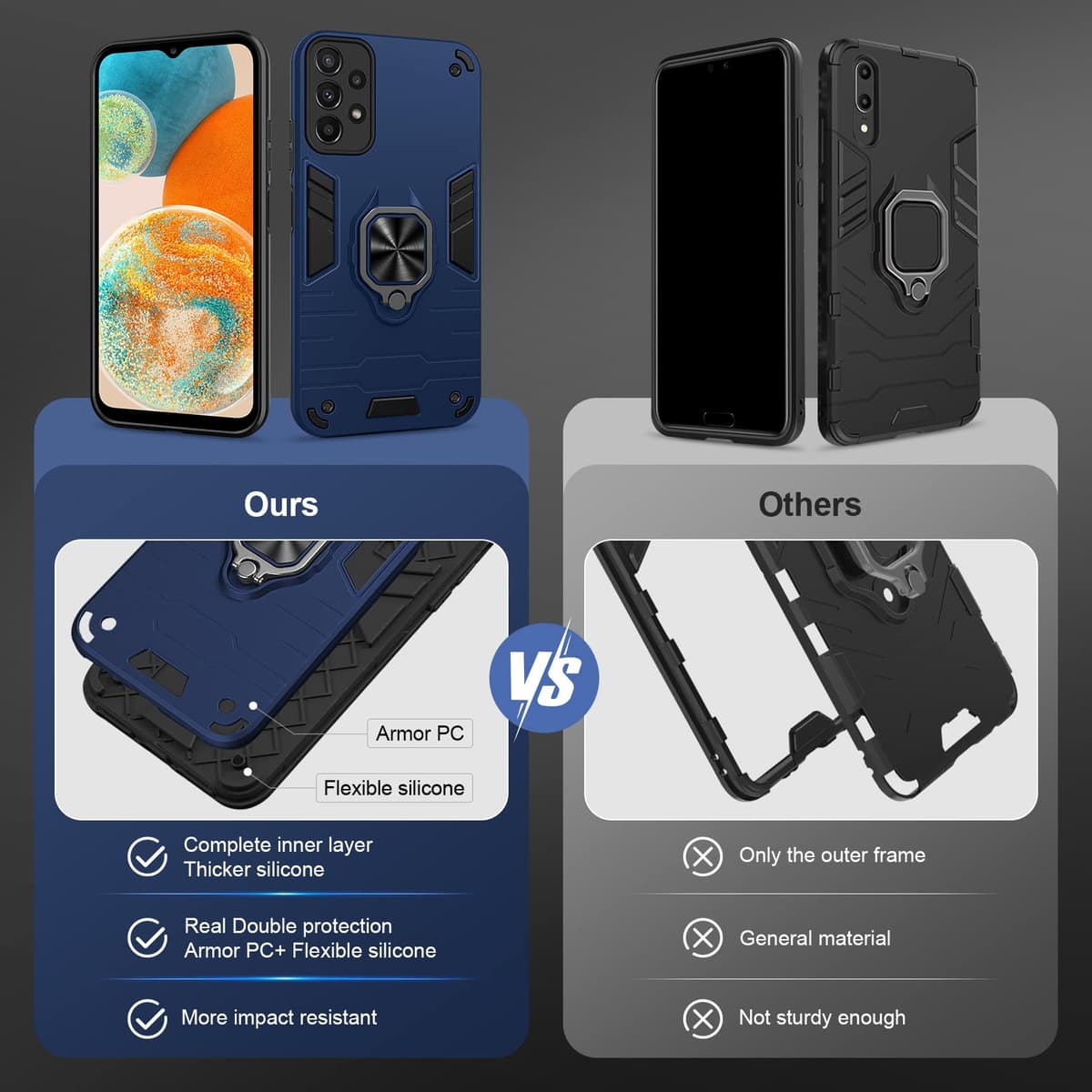 Funda para CMF Phone 2 Pro, Carcasa Antigolpes con Soporte anular metálico, Case Protectora de Grado Militar, Negro — view 348