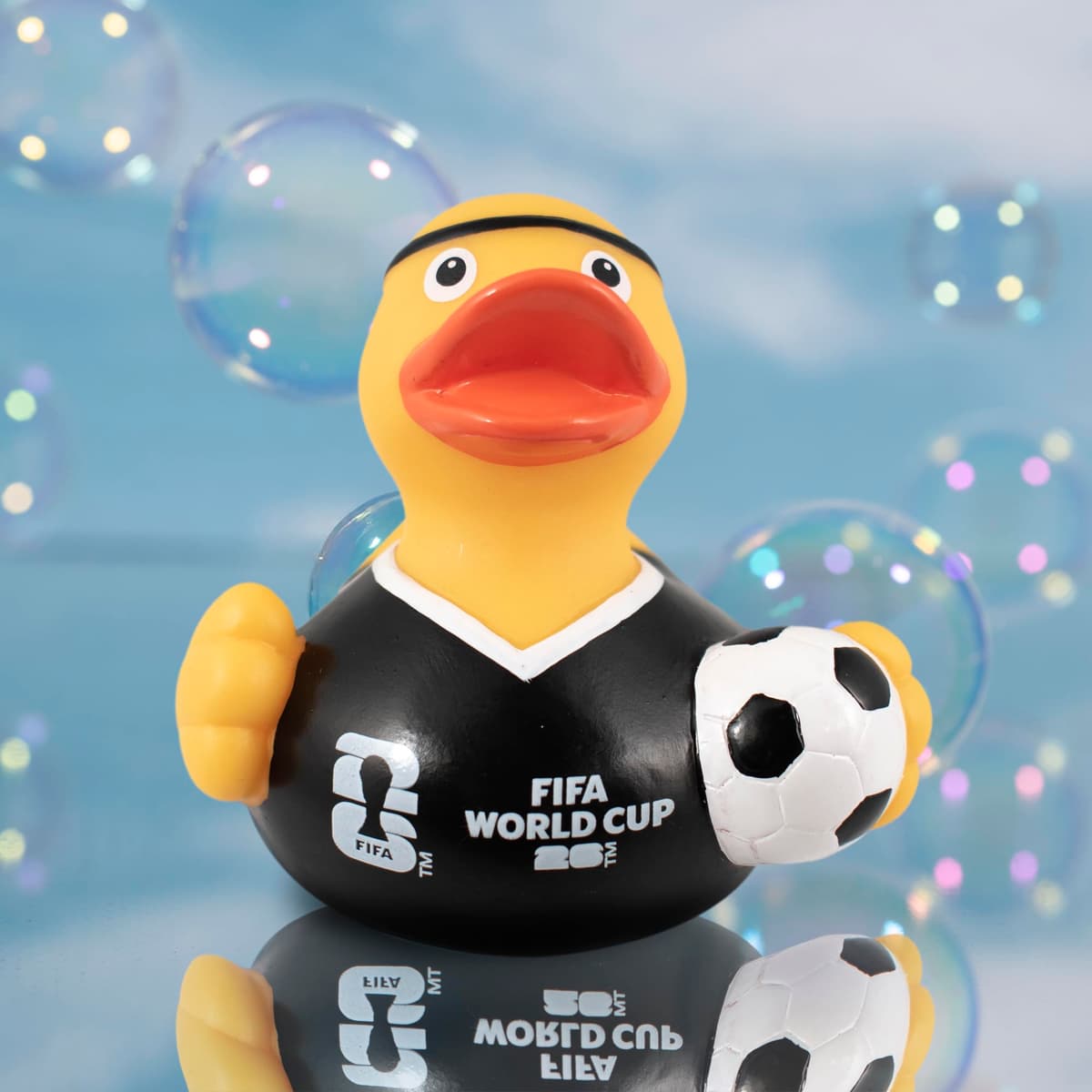 Hy-Pro Officially Licensed FIFA World Cup 2026 Rubber Duck - Bath Toy with Headband & Shirt Holding Ball, Collectible Football Mascot for Supporters, Fun & Nation Pride Display - Yellow — view 3