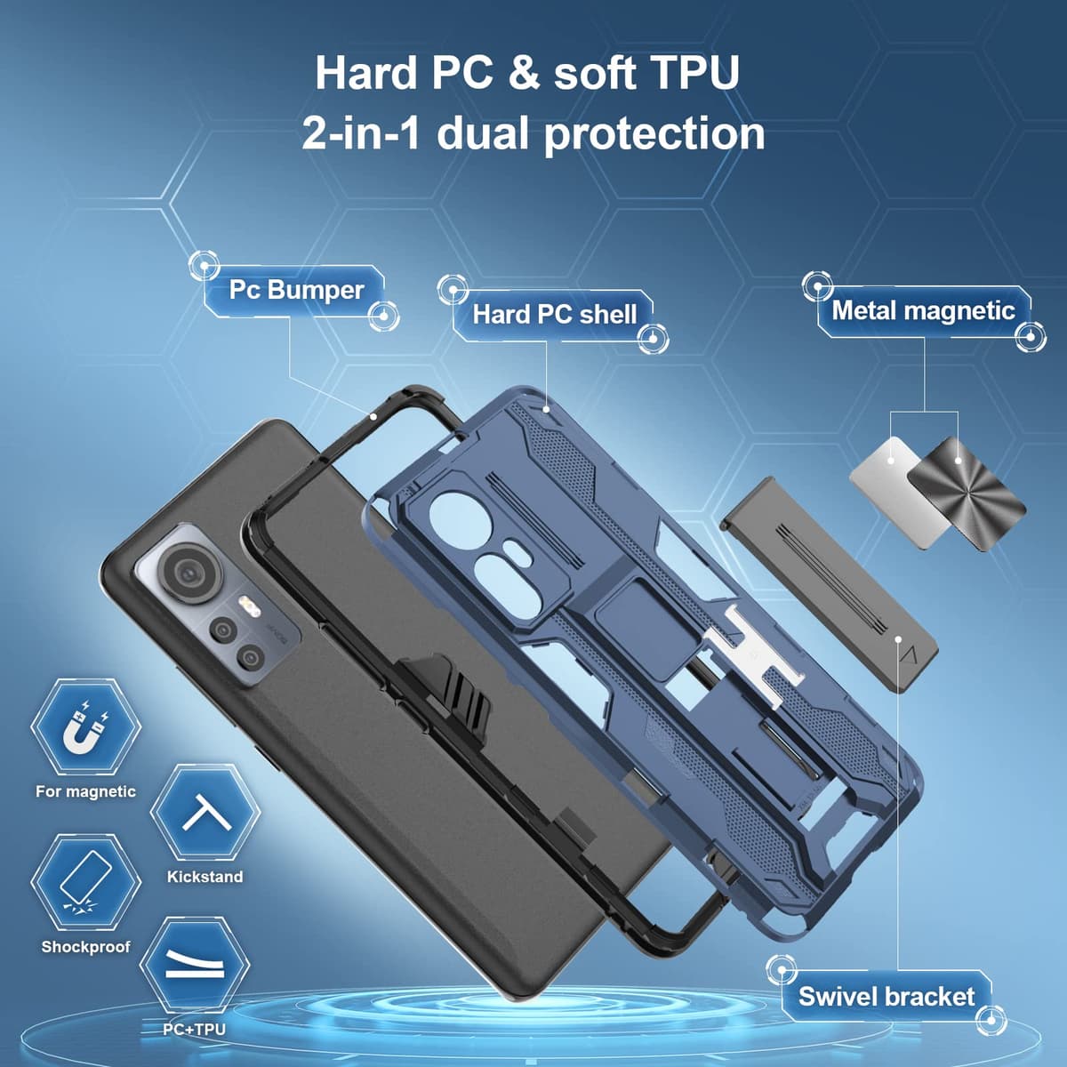 Funda para CMF Phone 2 Pro, Carcasa Antigolpes con Soporte anular metálico, Case Protectora de Grado Militar, Negro — view 1410