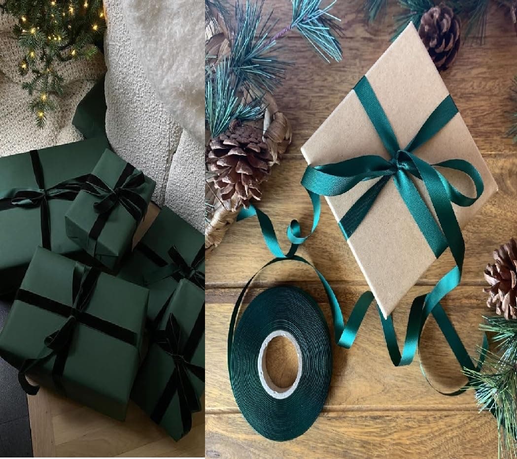Double Sided Satin Ribbon 25mm x 10 Meters, Wedding Favours Home Decoration Easter Christmas, Bows Car, Sewing, Balloons Hairs, DIY, Bouquets (Dark Green) — view 4