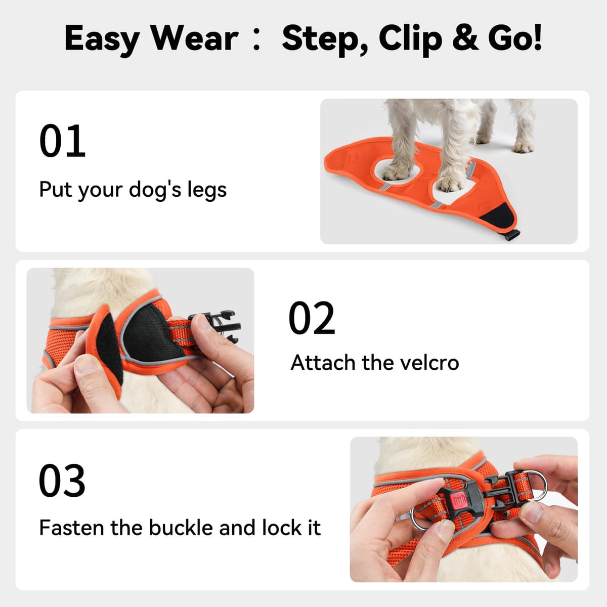Joytale Arnes Perro, Reflectante Cómodo Transpirable Arnés, Perros Arneses Chaleco para Gato y Cachorros Perro, Naranja, S — view 3