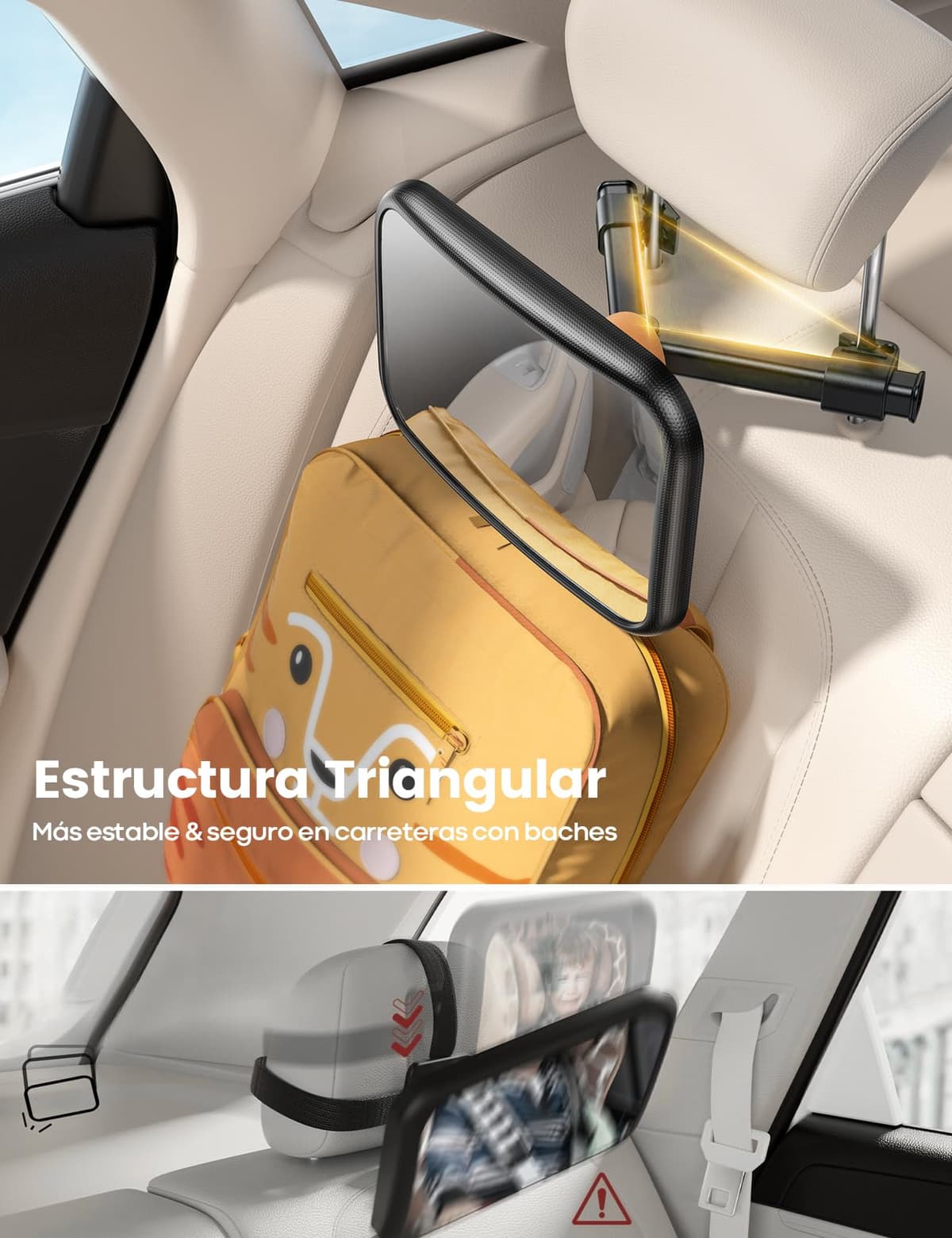Lamicall Espejo retrovisor para niños – [2025 gancho triangular] 100% irrompible, rotación 360° y 45° inclinable, con 175° visión clara, espejo coche bebé asiento trasero súper estable — view 3