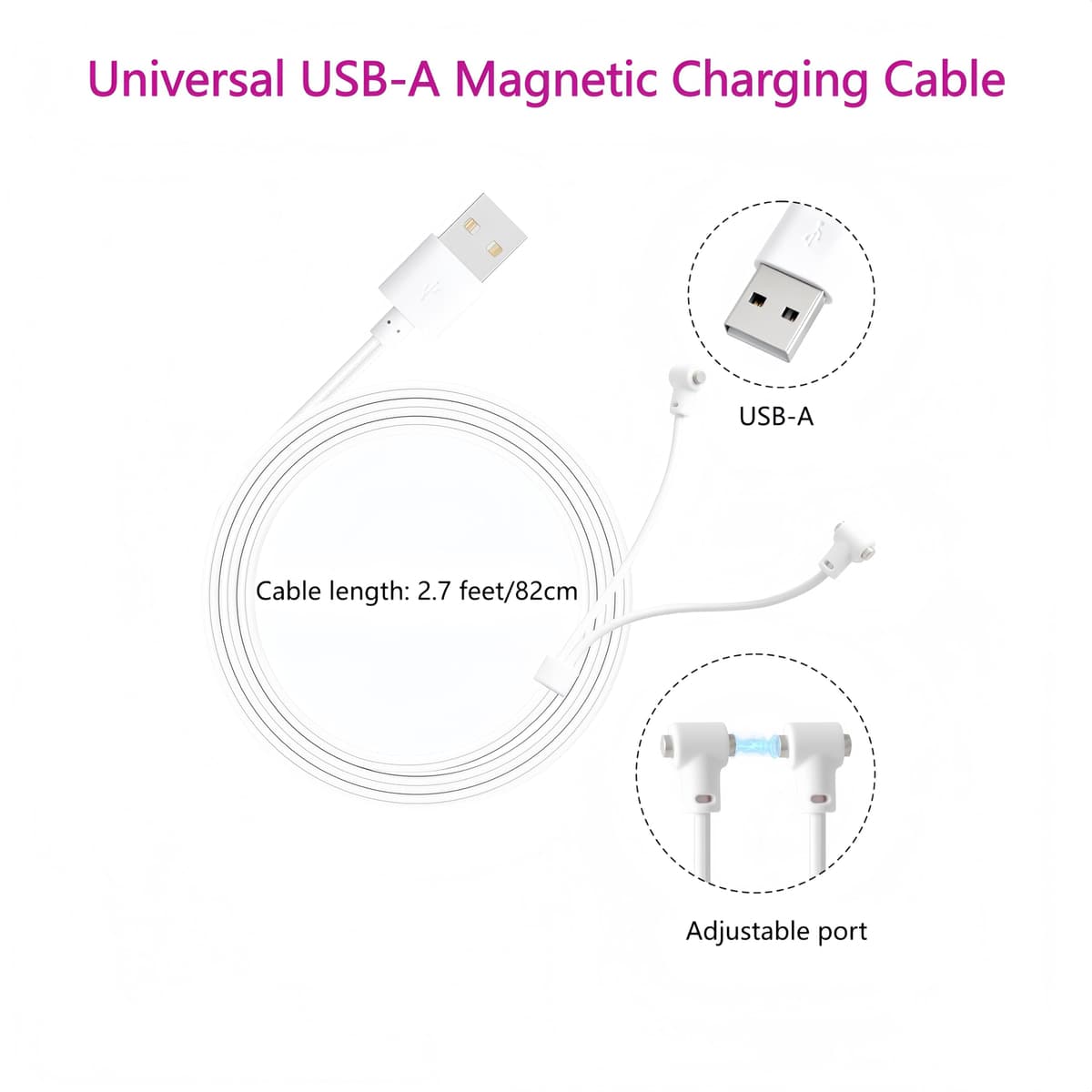 Cargador Magnético Universal para Masajeadores Íntimos, Cable de Carga Rápida USB tipo A 80cm con Puerto Ajustable Compatible con juguetes recargables, Dispositivos Íntimos y Vibradores (1 Piezas) — view 5