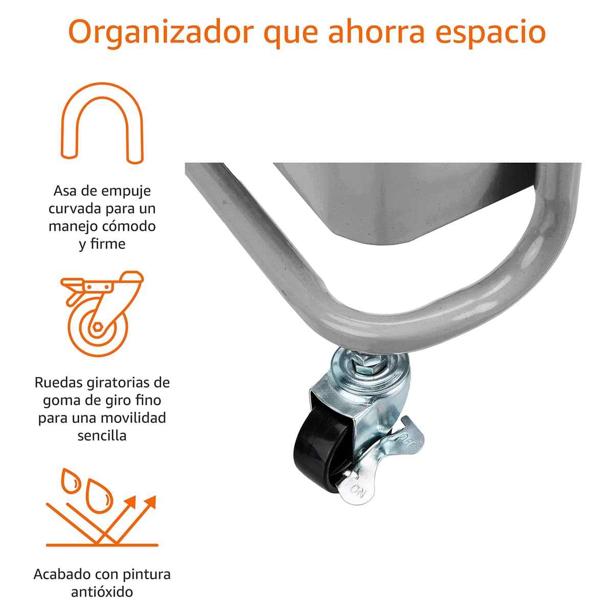 Amazon Basics Carrito de cocina o multiuso de 3 estantes con ruedas, Gris Oscuro — view 3