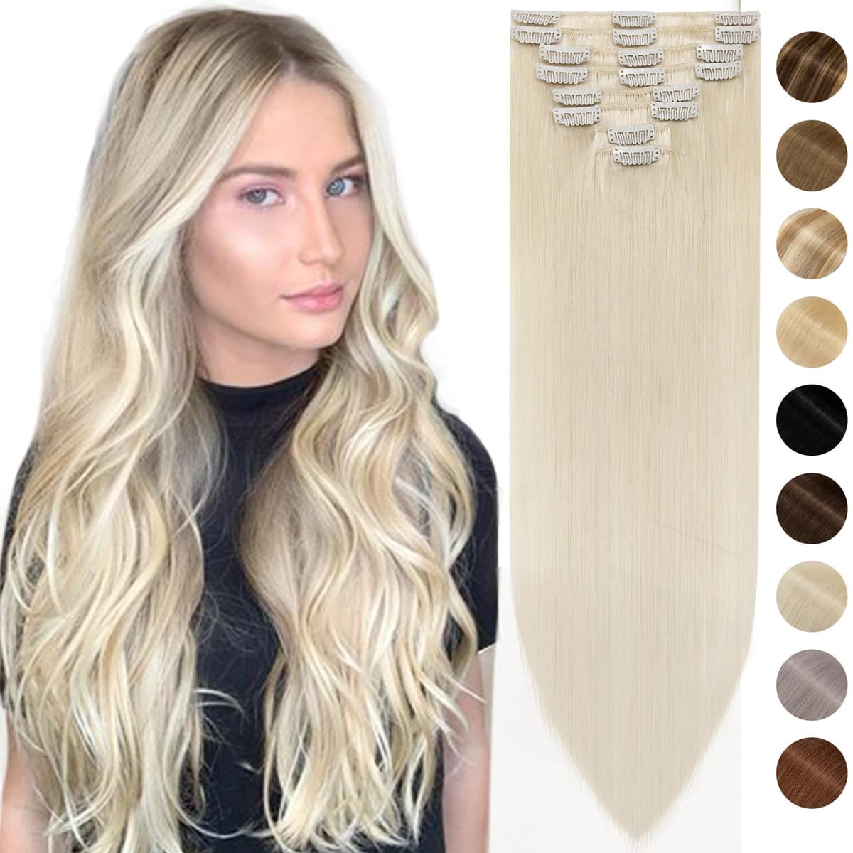 Silk-co 10inch Hair Extensions Clip in Hair Extension Human Hair #04 Medium Brown -Basic Thickness-Thin Weft- 8 Pieces Real Remy Straight Hair Extensions[50g] — view 186