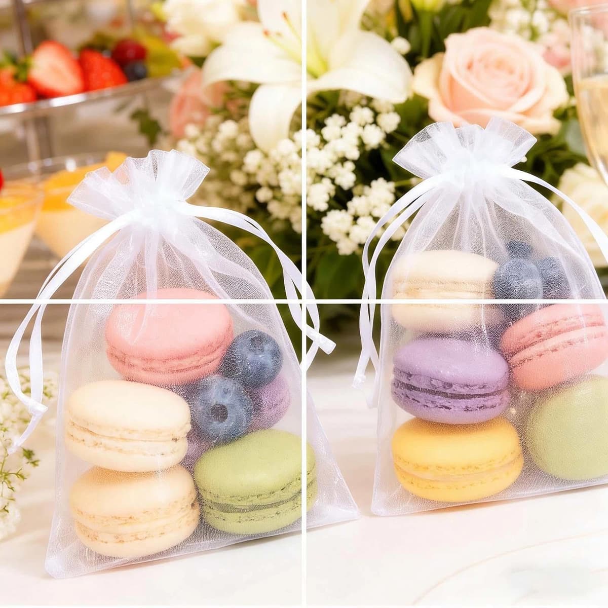 VOOSFSIE Bolsas de Organza Blancas 10x15cm, 50 Unidades Bolsas de Regalo Transparentes con Cordón, Bolsas de Organza para Bodas, Dulces, Joyas, Navidad, Fiestas y Embalaje de Souvenirs — view 7