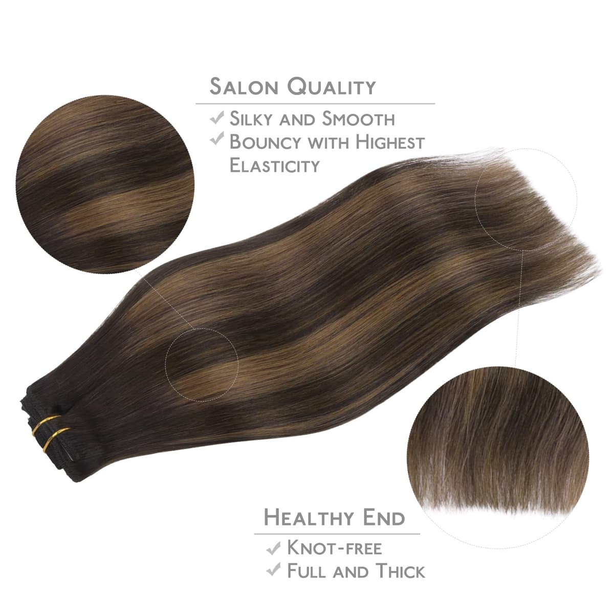 WENNALIFE Extensiones Clip Pelo Natural, 35cm 120g 7 Piezas, Balayage Marrón Oscuro Mezcla de Castaño Extensiones Cabello Postizos Remy para Mujer — view 4
