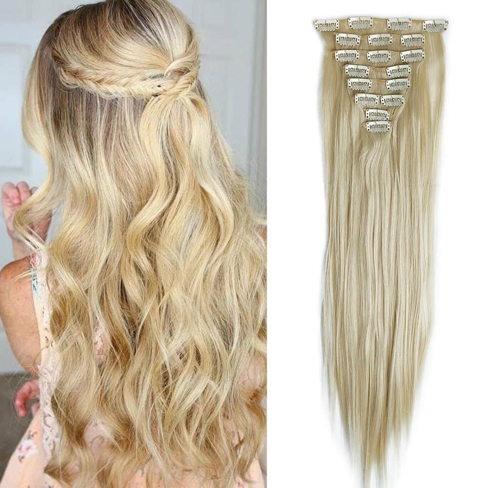 24"(60cm) SEGO Extensiones de Cabello Clip de Pelo Sintético Se Ve Natural 8 PCS [Sandy Rubio mezcla Blanqueador Rubio] Rizado Ondulado Largo Postizos Pelucas (140g) — view 39