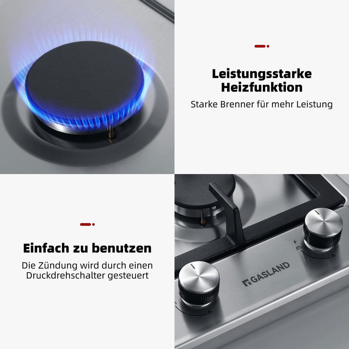 GASLAND GH30SF 30cm Built-in Hob with 2 Burners, 4200W, Stainless Steel, Compatible with LPG & Natural Gas, Butane Gas Cooktop — view 5