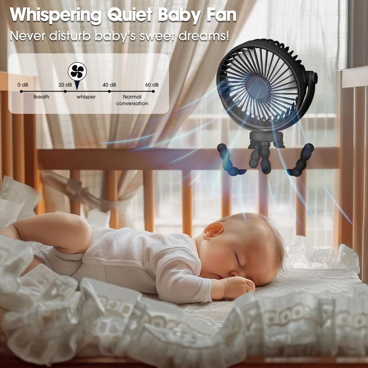 POPERFUN Portable Pram Fan,Rechargeable Stroller Fan 20H 4000mAh Clip on Fans for Infant 360° Rotate Flexible Tripod Baby Fan Handheld USB Desk Cooling Fans for Bedroom Crib Treadmill Travel Camping — view 5