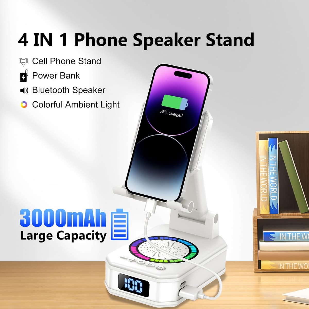 Altavoz Bluetooth Pequeño, Altavoz Portátil Bluetooth con Soporte para Móvil, Base Antideslizante, Sonido Envolvente HD, Recargable, Regalo Original para Hombre Mujer, Compatible con iOS y Android — view 3