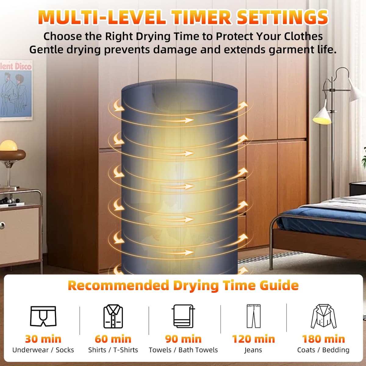 Portable Clothes Dryer, Foldable Electric Mini Dryer with Towel Rack, 900W Heated Drying Pod, 2-Layer 360° Hot Air Drying, Compact Travel Dryer for Home, Apartment, RV & Travel — view 3