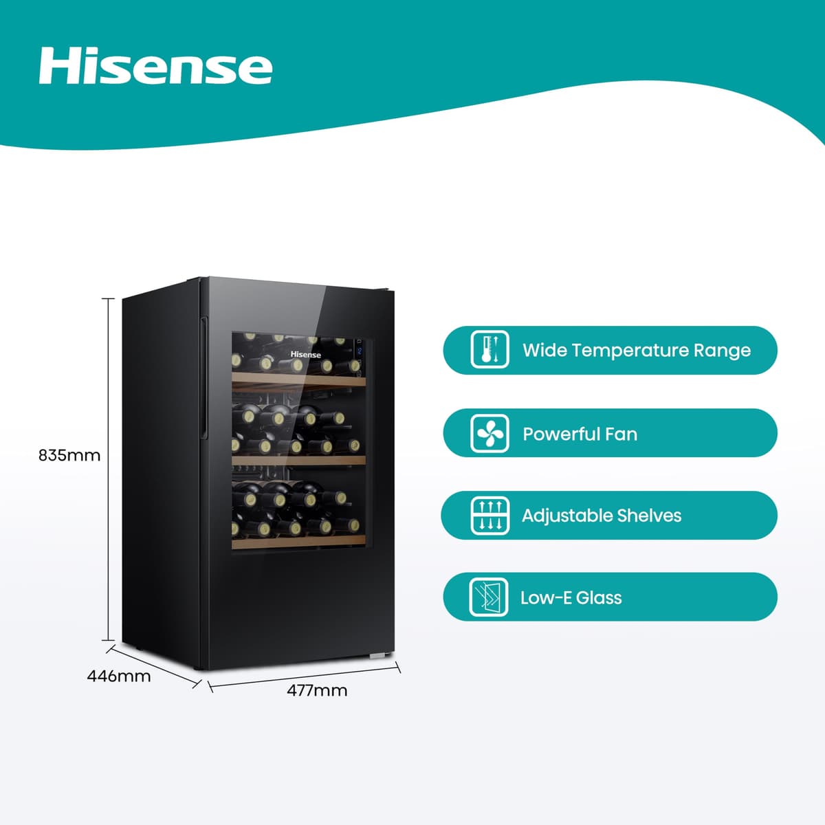 Hisense RW12D4NWG0 93 Litre 30 Bottles Freestanding Undercounter Wine Fridge Cabinet with Digital Touch Control — view 2