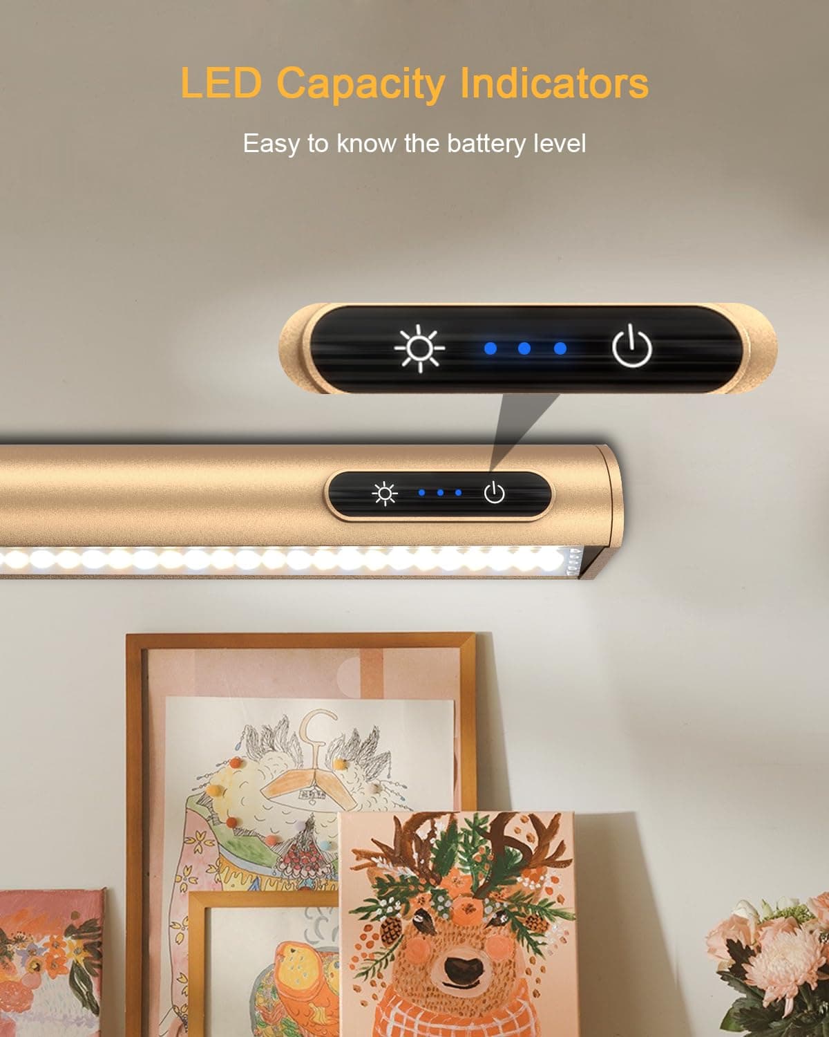 GOVSSING Picture Lights for Wall - 4000mAh Battery Operated Wall Lights with Remote, 3 Color Temps & Brightness Adjustable, 15.7” Rechargeable Wall Light, Memory & Timer Functions USB-C — view 3