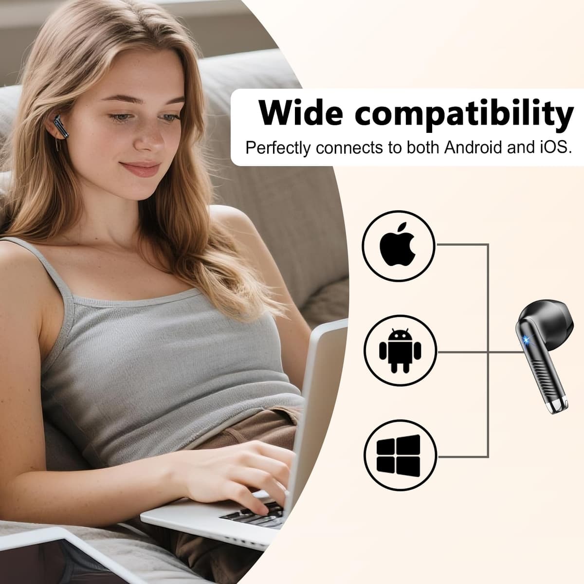 Auriculares Inalámbricos Bluetooth, Auriculares Bluetooth 5.4 HiFi Estéreo, 56H Cascos Inalambricos Bluetooth con ENC Reducción de Ruido, Pantalla LED, USB-C, Control Táctil, IP7 Impermeable Audifonos — view 7