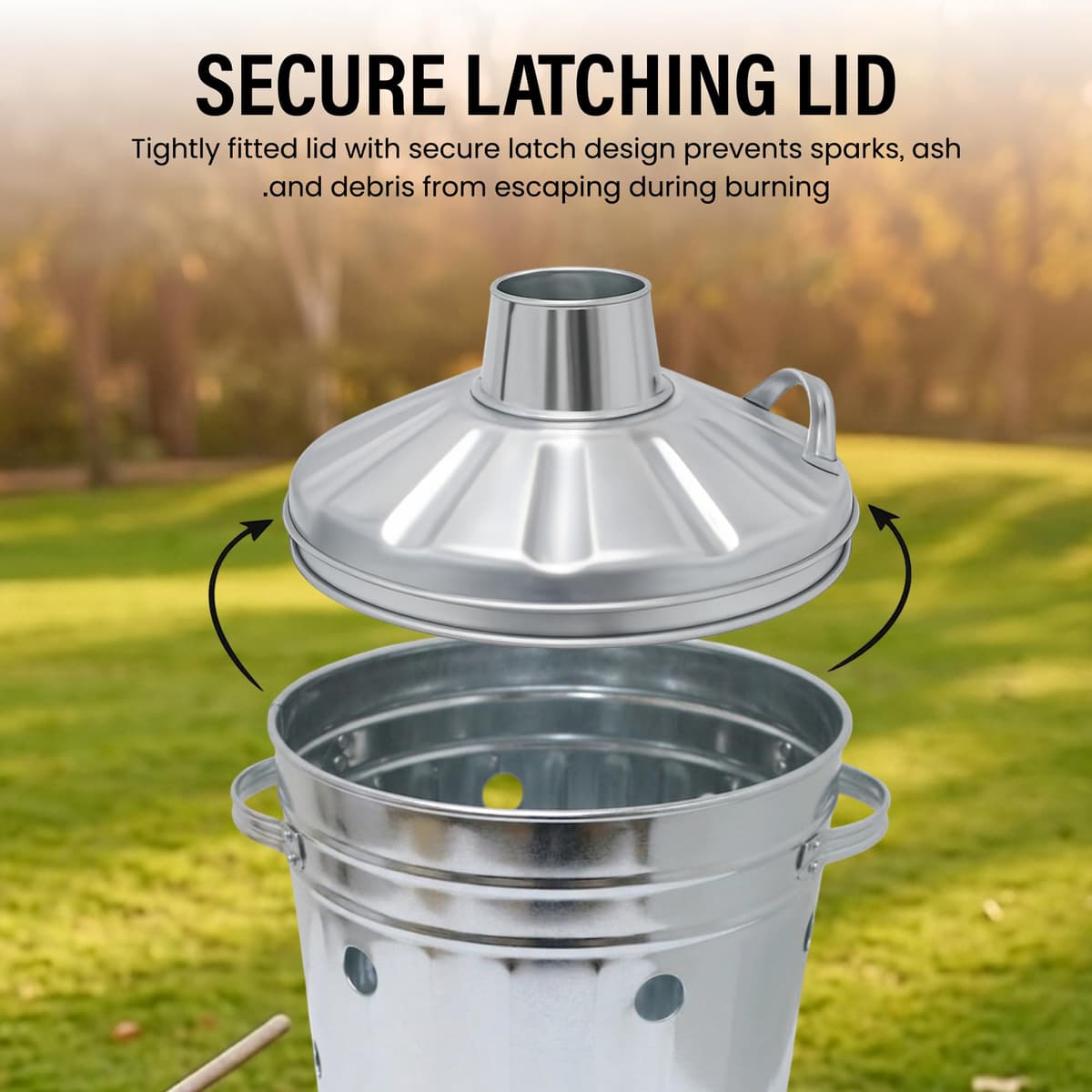 Galvanised Incinerator Bin Fire Bin Burning Bin Designed for Garden Woods Leave Heavy Duty with Lid and Stable legs stands (15L) — view 5
