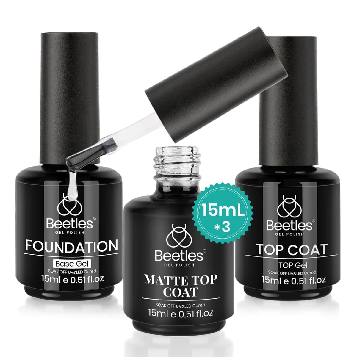 Beetles Gel Polish 2x15ML No Wipe Top and Base Coat Set - Shine Finish and Long Lasting Soak Off LED Nail Lamp Gel Base Top Coat Finish Nail Art Design Manicure for Girls — view 8