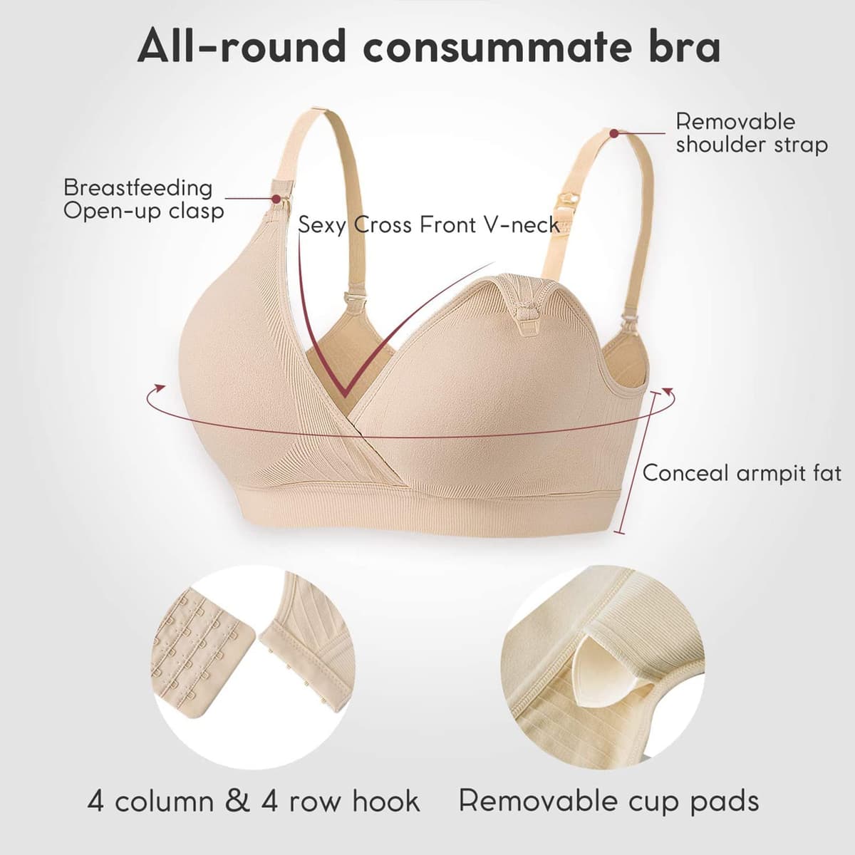 Vinfact Nursing Bra 3 Pack Seamless V Neck Maternity Bra Women Pregnancy Breastfeeding Bra — view 3