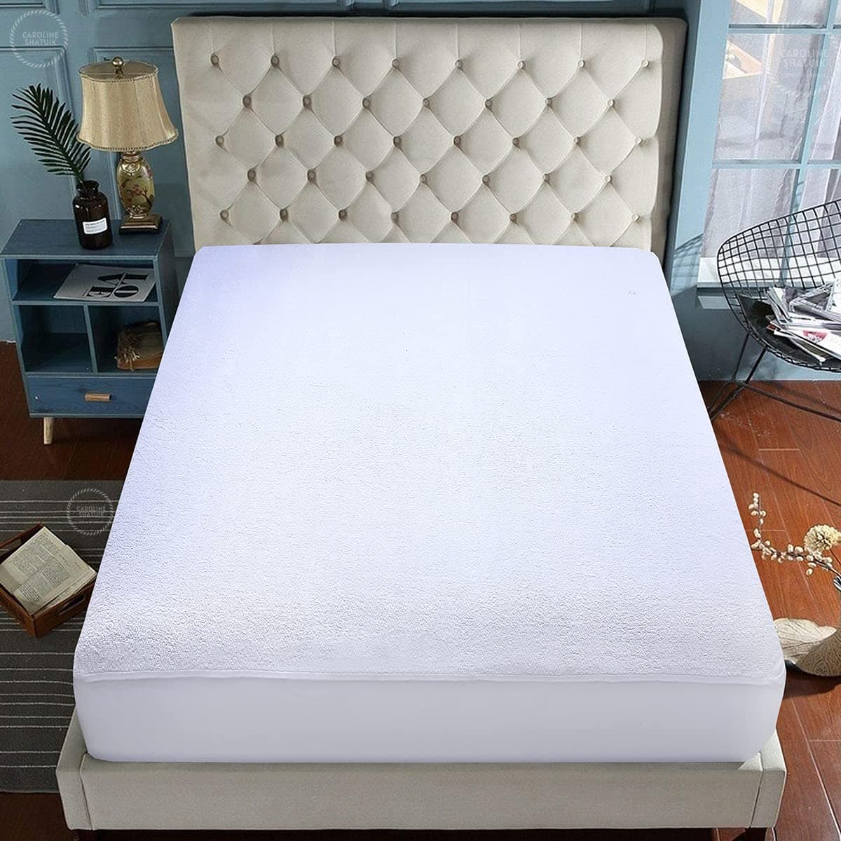 Caroline Shatuik 100% Waterproof Mattress Protector Double-30cm Extra Deep Stretch Skirt Non-Noisy Terry Top Fitted Mattress Protector Double Bed Cover(137x190cm) — view 2
