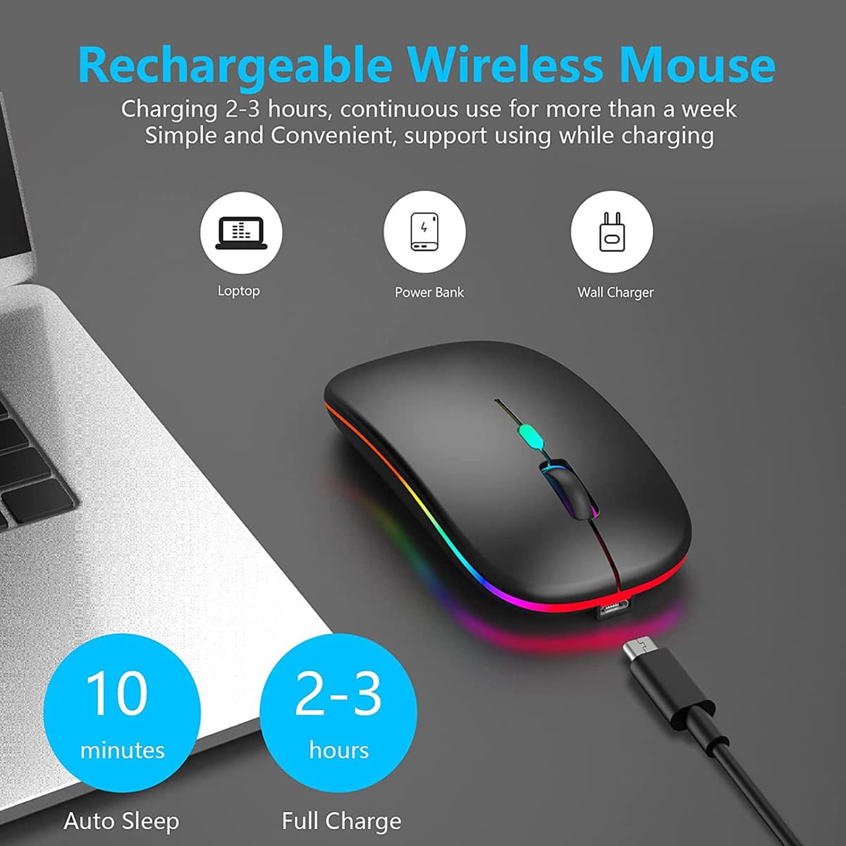 Wireless Mouse Bluetooth & 2.4GHz Dual Mode, Rechargeable RGB Computer Mous e, 800–2400 DPI, USB Mouses, Wireless Mouse for Laptop, Bluetooth Mose for Laptop Accessories — view 4